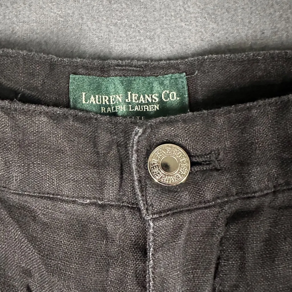 Vtg Lauren Jeans Co Womens 10P‎ Black Linen Pants Machine Washable Crops Ankle - Image 4