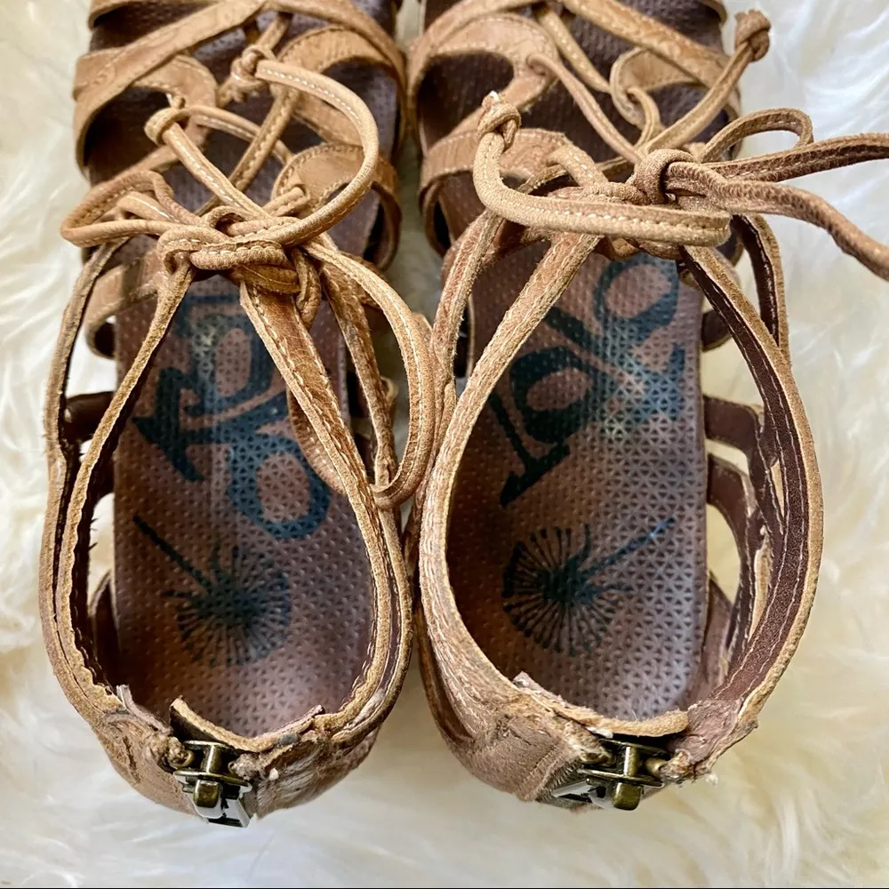 OTBT Nomadic Tooled Leather Wedge Lace Up Gladiator Sandals Zip Sz 6.5 Tan/brown - Image 8