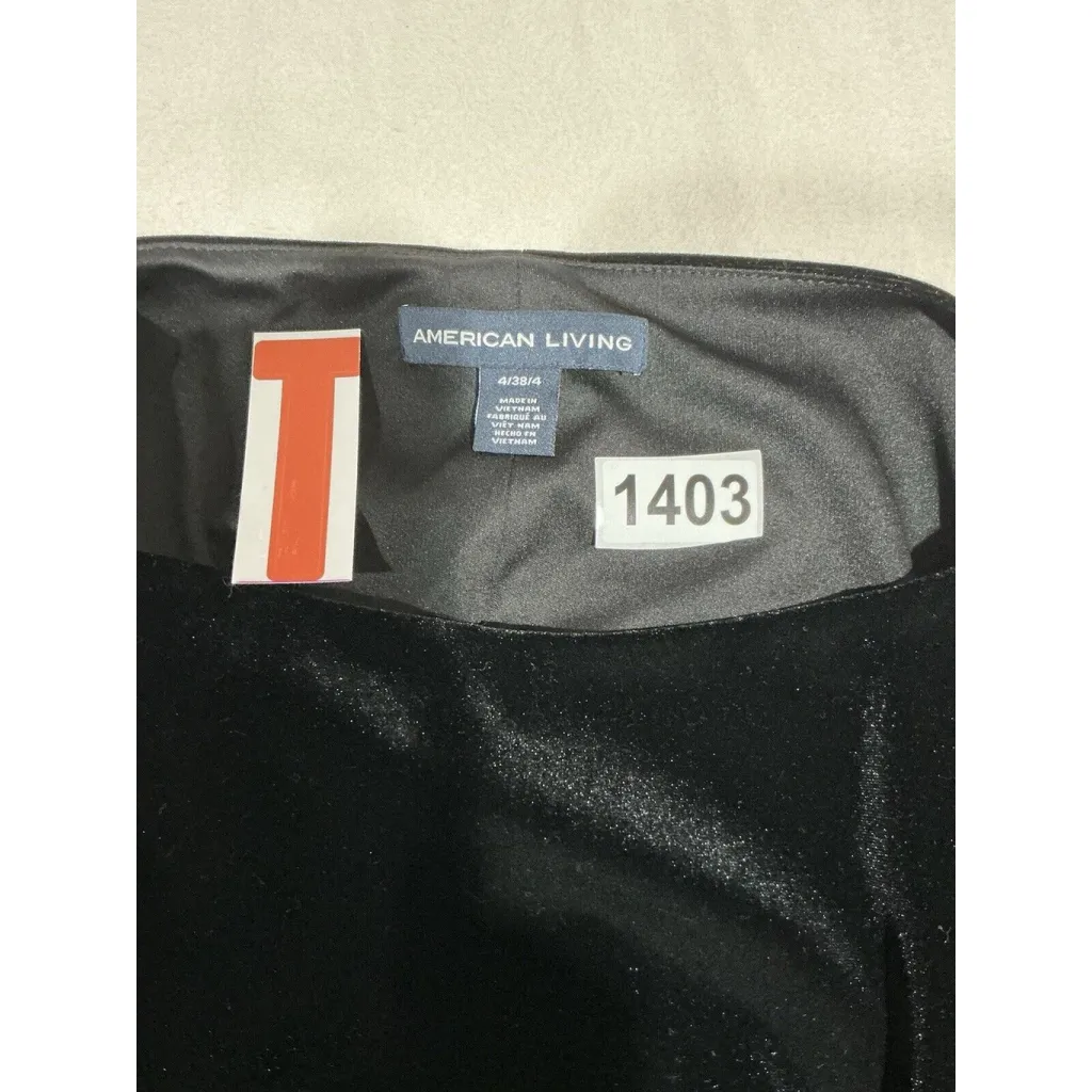 Woman’s American Living Size 4 Black Ruffled Velvet Long Sleeve Sheath Dress - Image 4