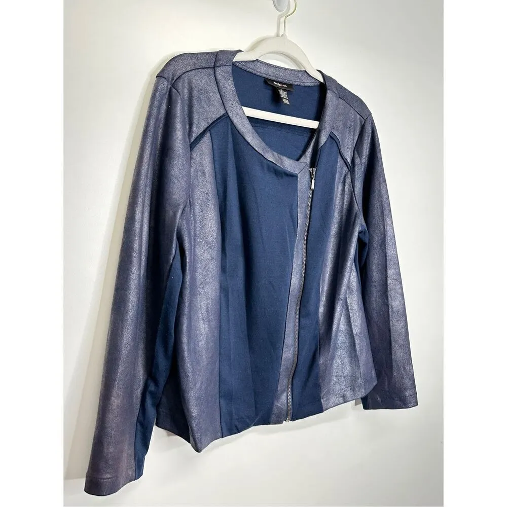 Style & Co. Jacket Side Zip Motto Women’s Blue Size Large Long Sleeve - Image 3