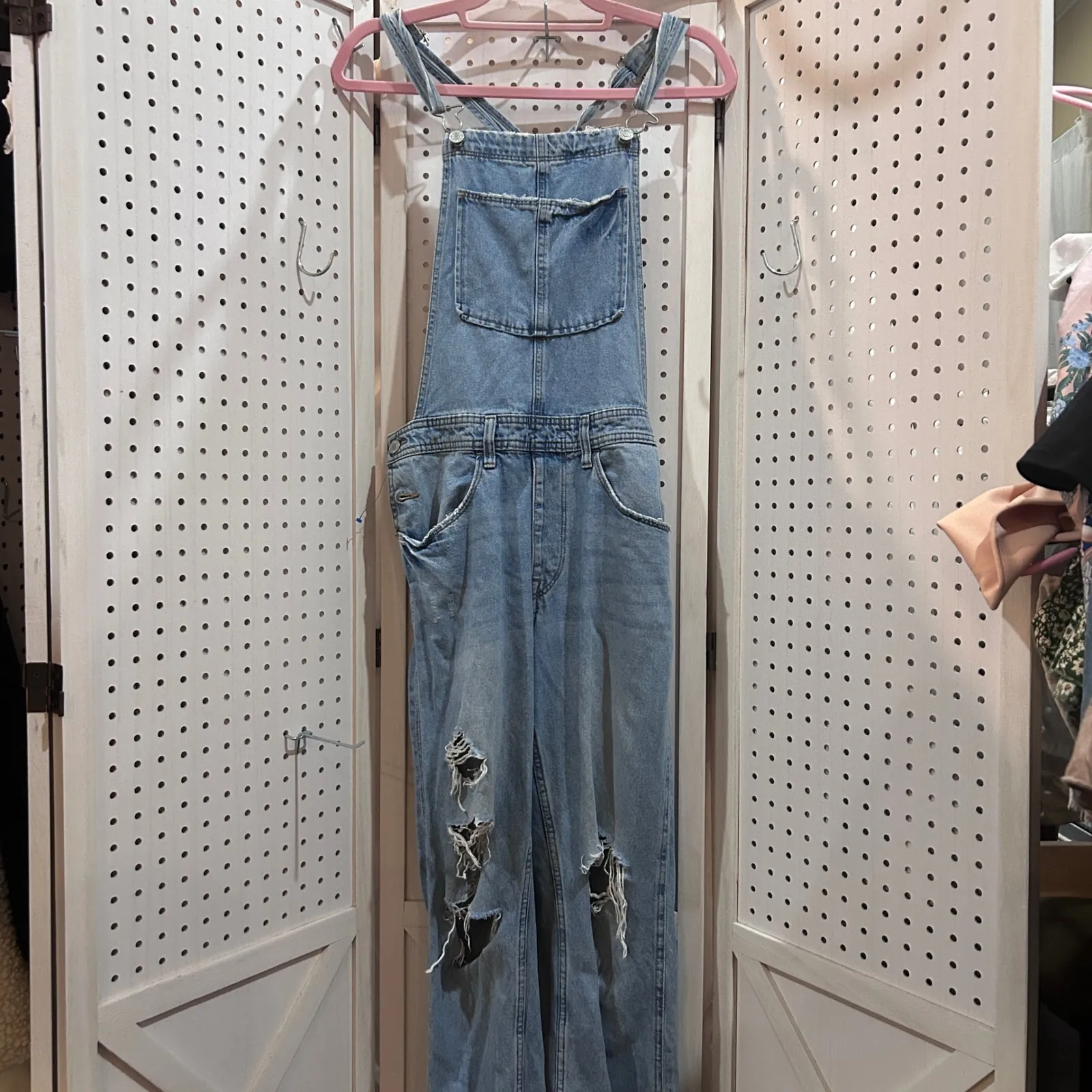 H&M Denim Overalls Distressed Ripped Light Wash Blue Jeans Size 6 - Image 2