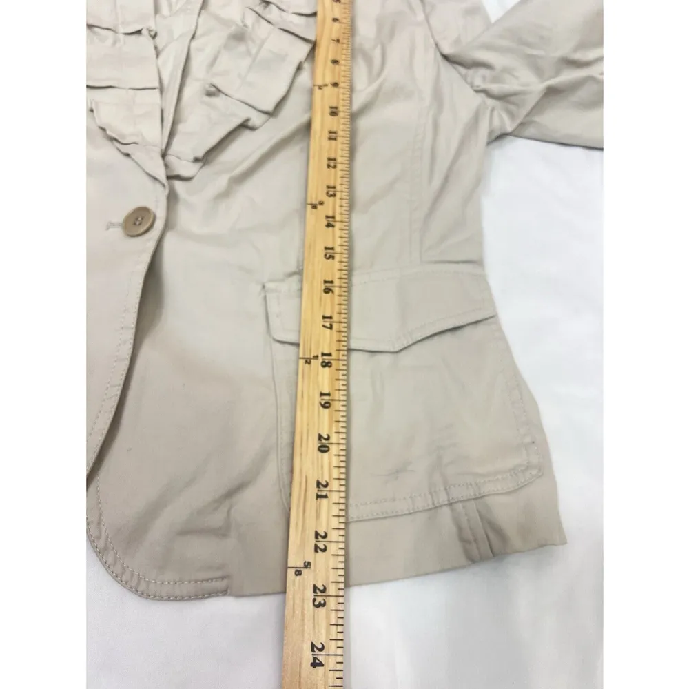 Talbots Blazer Vintage Women’s 12 Khaki Long Sleeve Pocket Front Ruffle New Y2K - Image 12