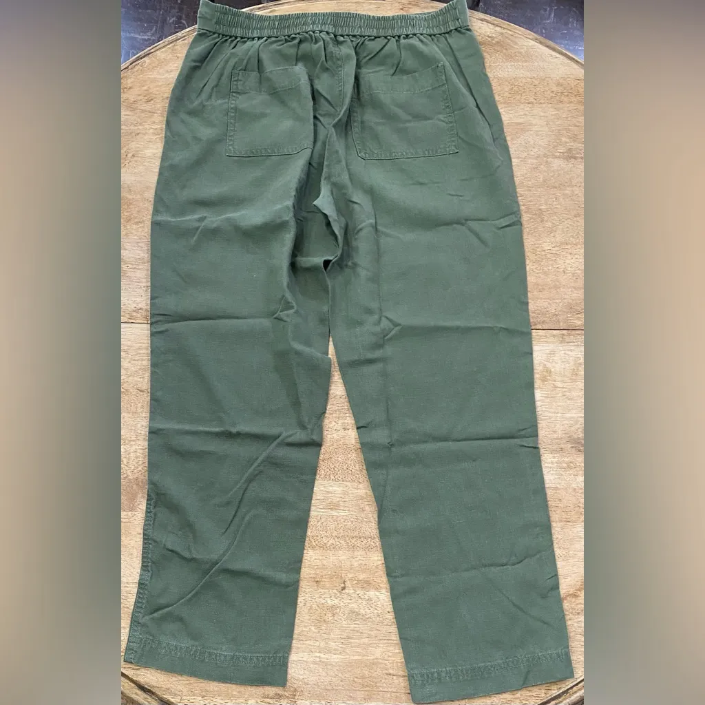 J Crew Denim‎ Women’s Small Linen Blend Army Green Front Tie Crop Seaside Pant - Image 10