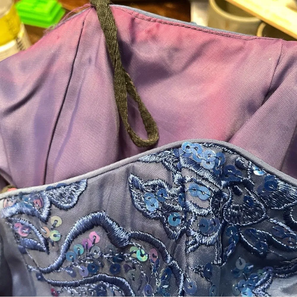 Vintage 80s 90s Gunne Sax Drop Basque Waist‎ Satin Dress Bubble Bow Strapless - Image 9