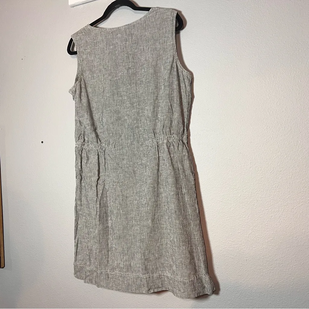 Duluth Trading Co Sleeveless Dress Gray White Vertical Stripes Hemp Cotton Sz 14 - Image 7