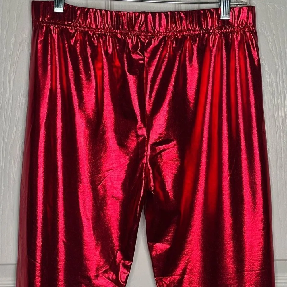 Feeling Festive Sz M Red Shiny Holiday Leggings Red Size M - Image 7
