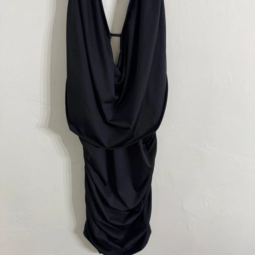 Bar III Women's Draped Cowl Neck Halter Neck Swim Dress Black Size Small New - Image 3