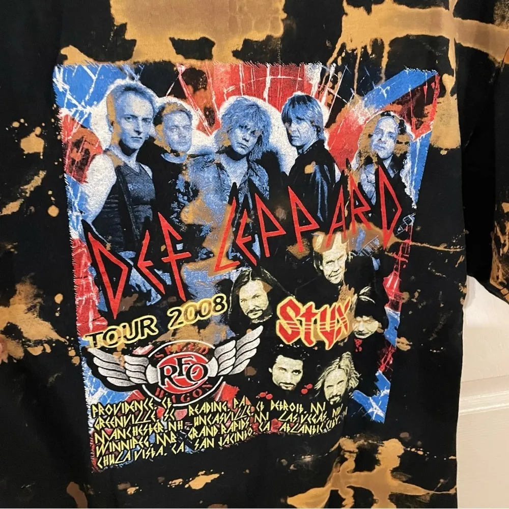 2008 Def Leppard Styx tour bleach dye t - Image 4