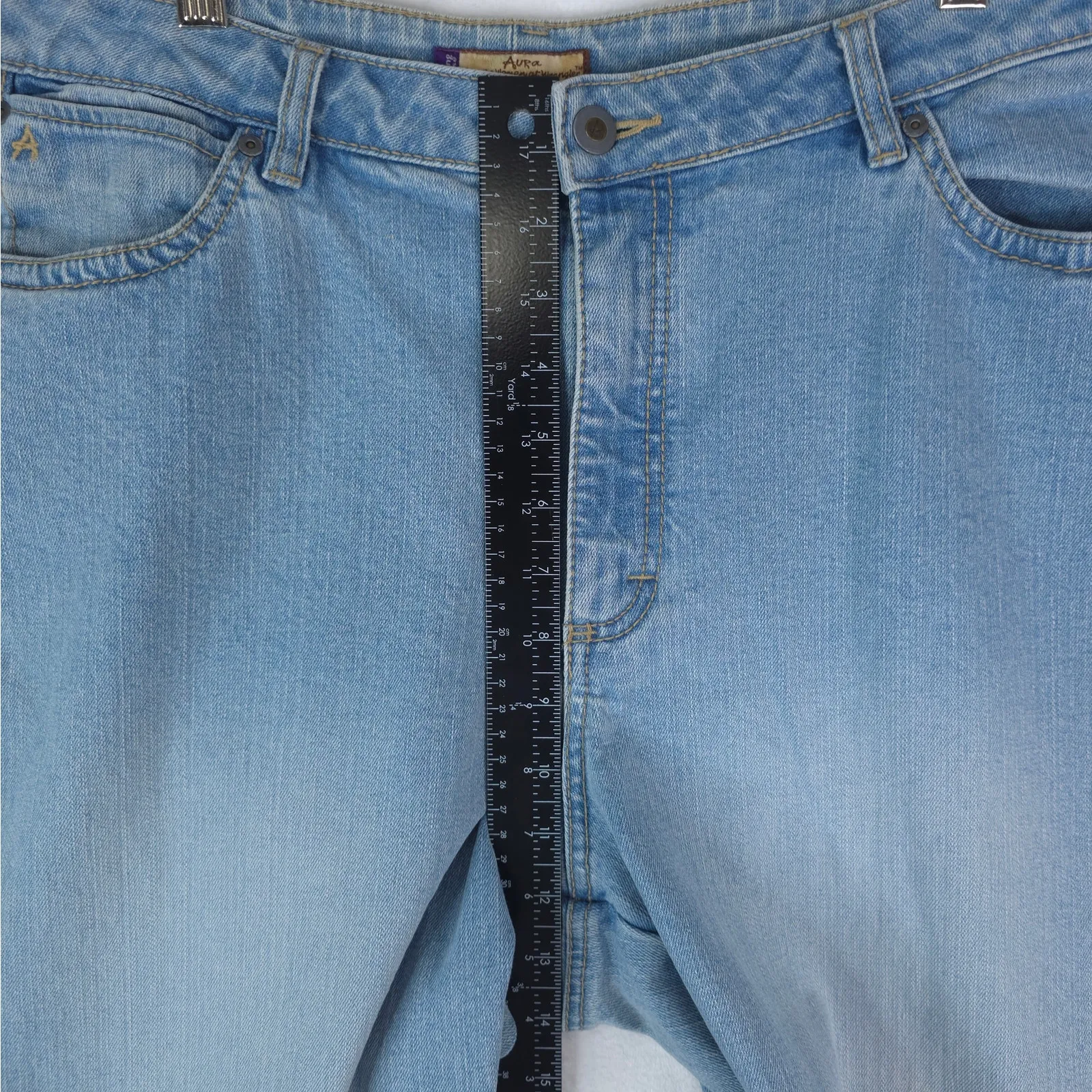 Aura Wrangler Jeans Womens 18L Average High Rise Light Wash Stretch Denim Casual - Image 9