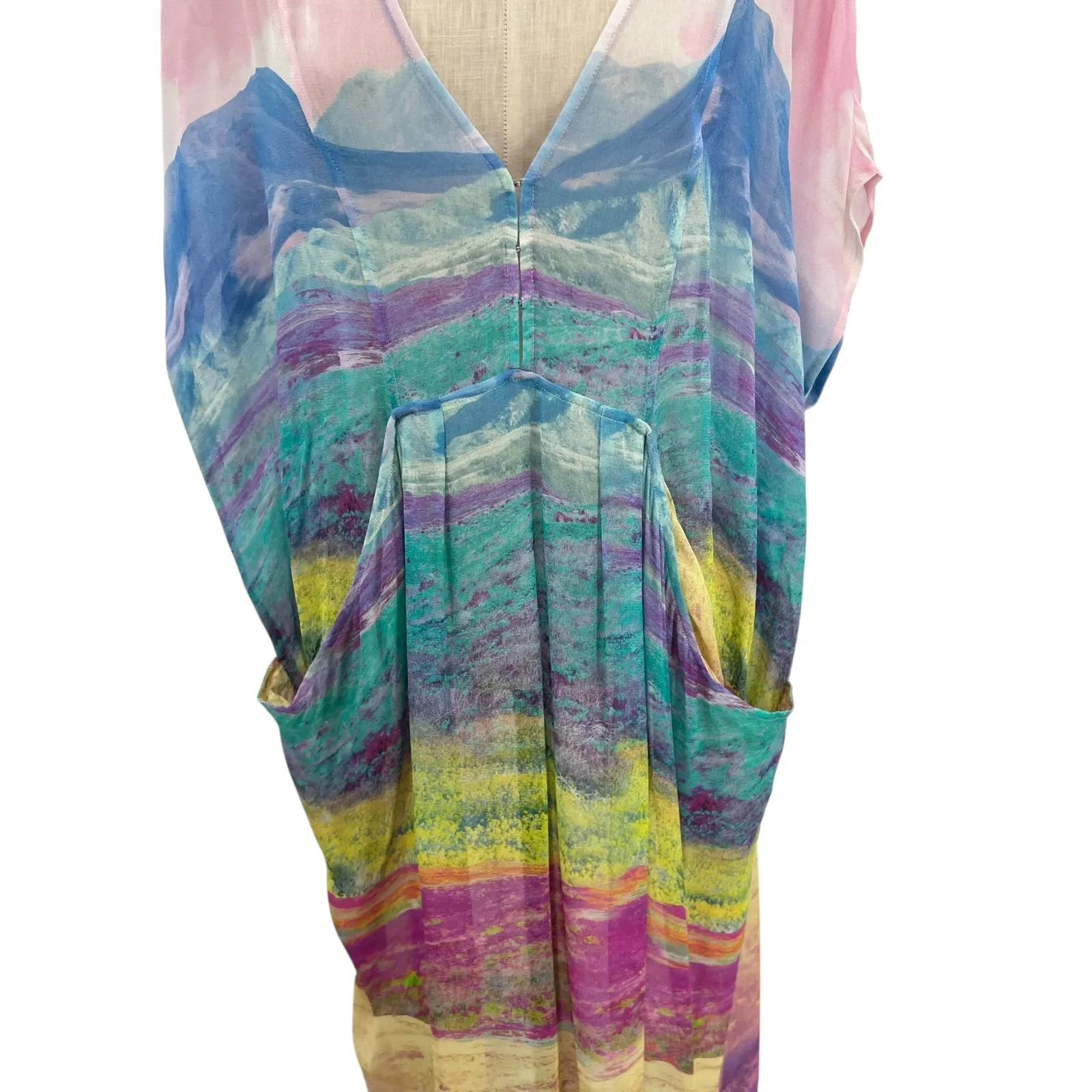 Free People Rainbow Kaftan Cover-Up Dress Colorful Sheer Size Large - Image 6
