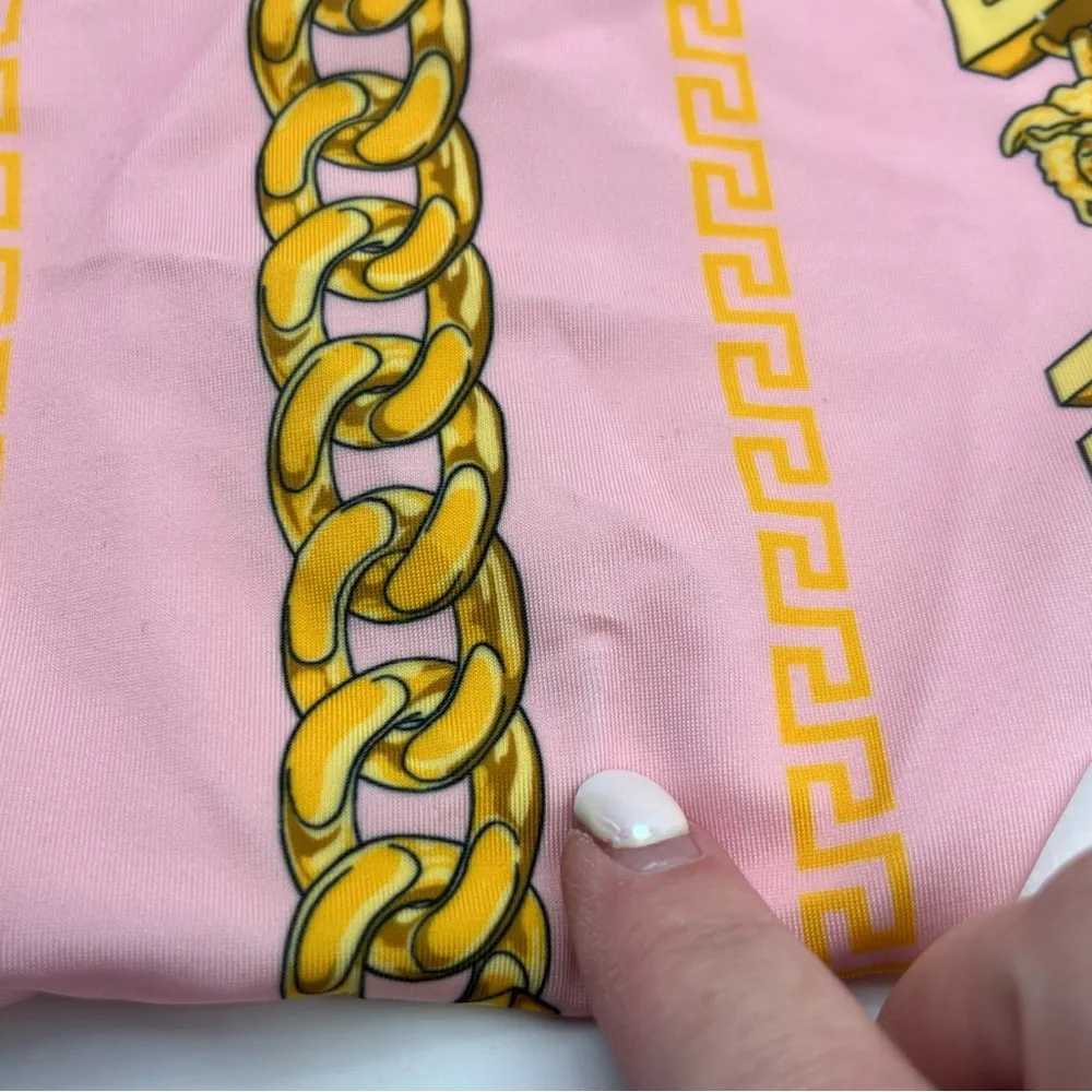 VERSACE Pink Chain Bikini Bottoms Women Size 3 Medium Pink Yellow NEW *TINY FLAW - Image 11