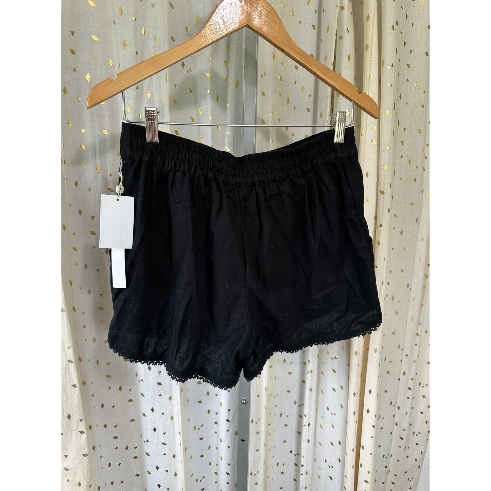 NWT Calson Women's Linen Blend Lace Trim Drawstring Tie Side Pockets Shorts S - Image 4