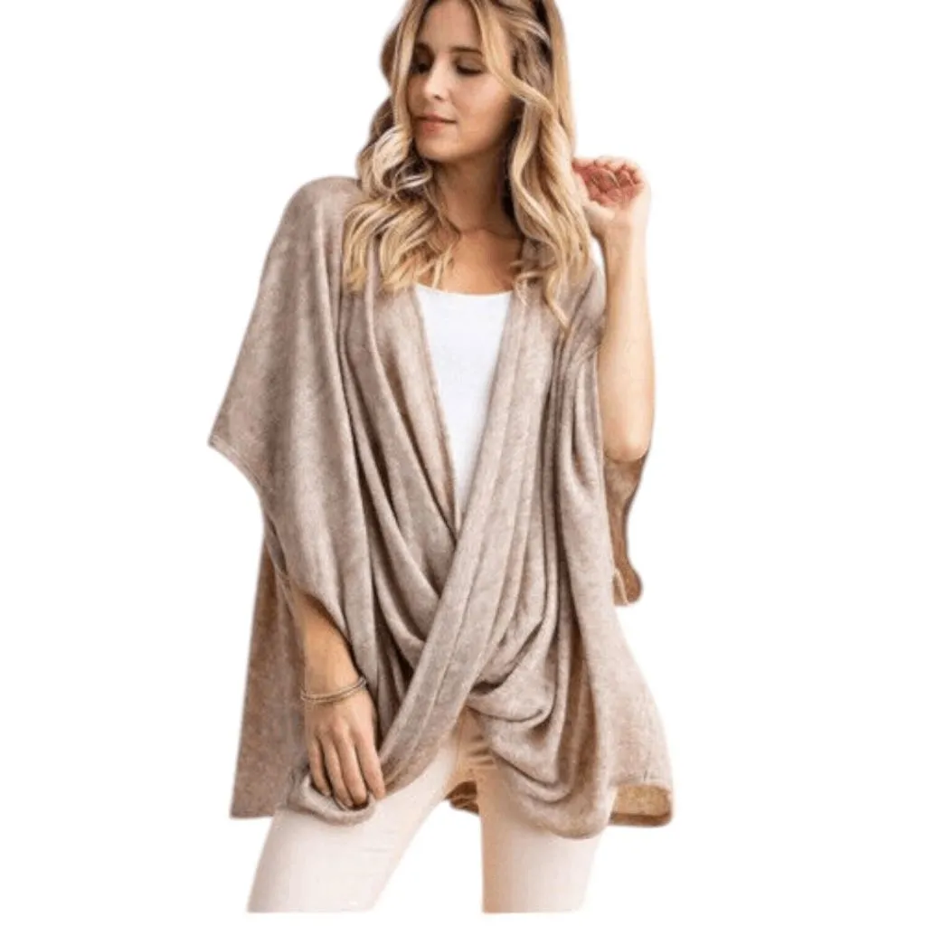 Kori Tan Draped Oversized Sweater Size Large Heather Brown Short Sleeve Sweater - Image 2