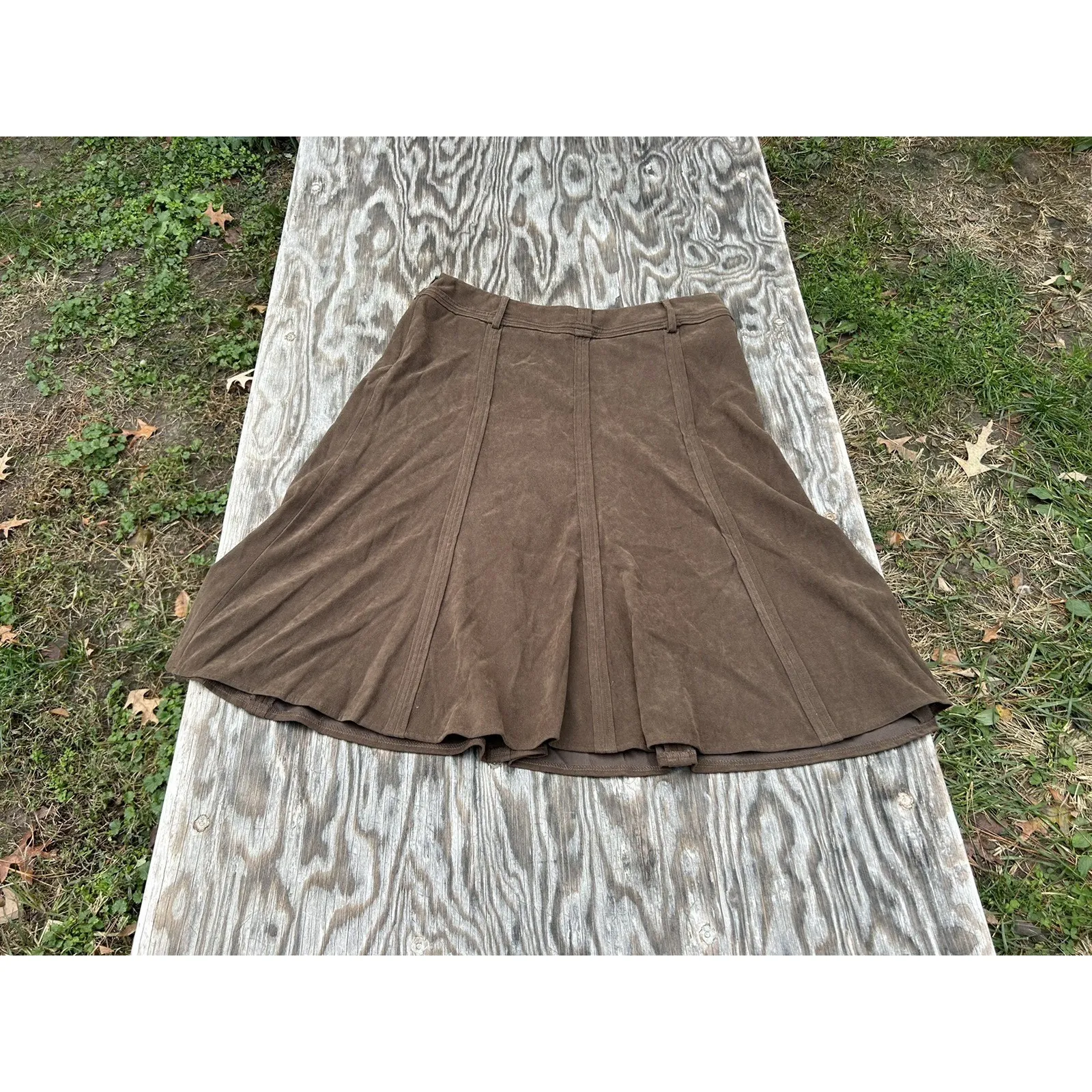 Larry Levine Skirt Women 14 Brown Stretch Pleated Fall Zipper Minimalist‎ - Image 6