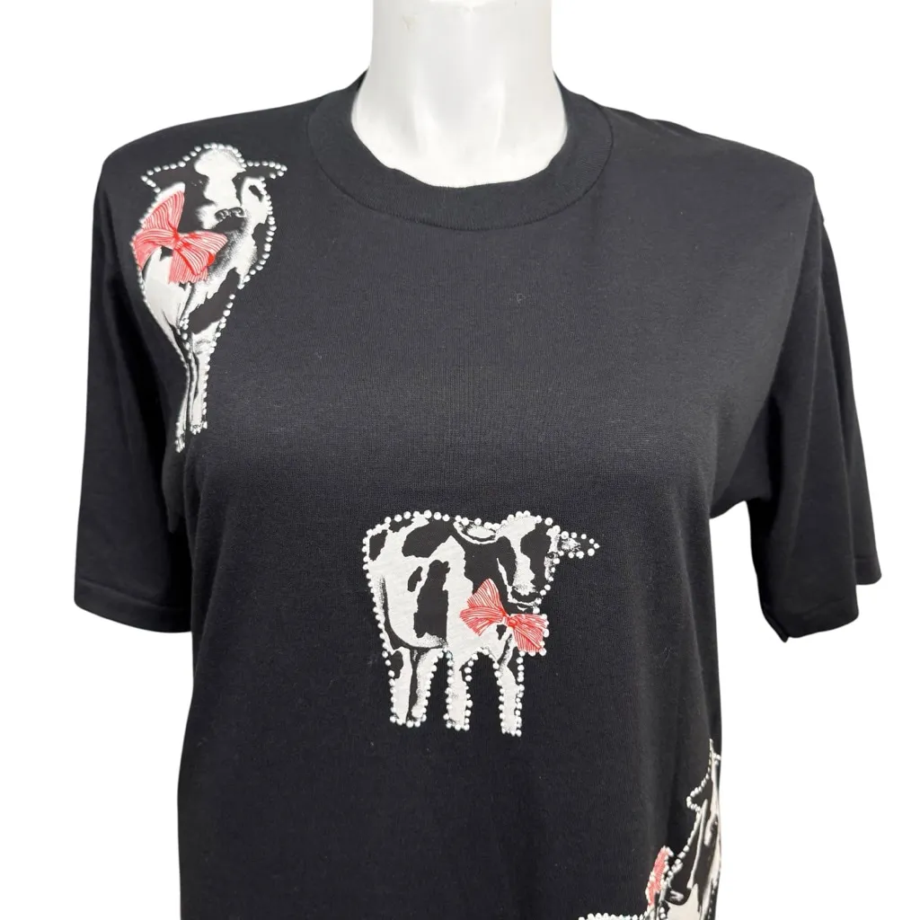 Vintage Jerzees Black Cow Print T-Shirt Dress Size XL - Image 2