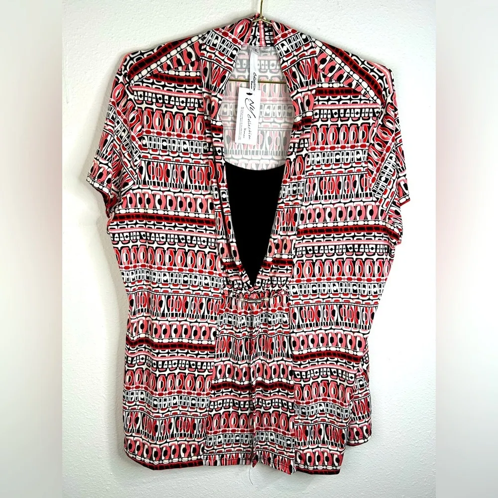 NY Collection Plus Size 1X Geometric Print Short Sleeve Blouse Top Stretchy - Image 3