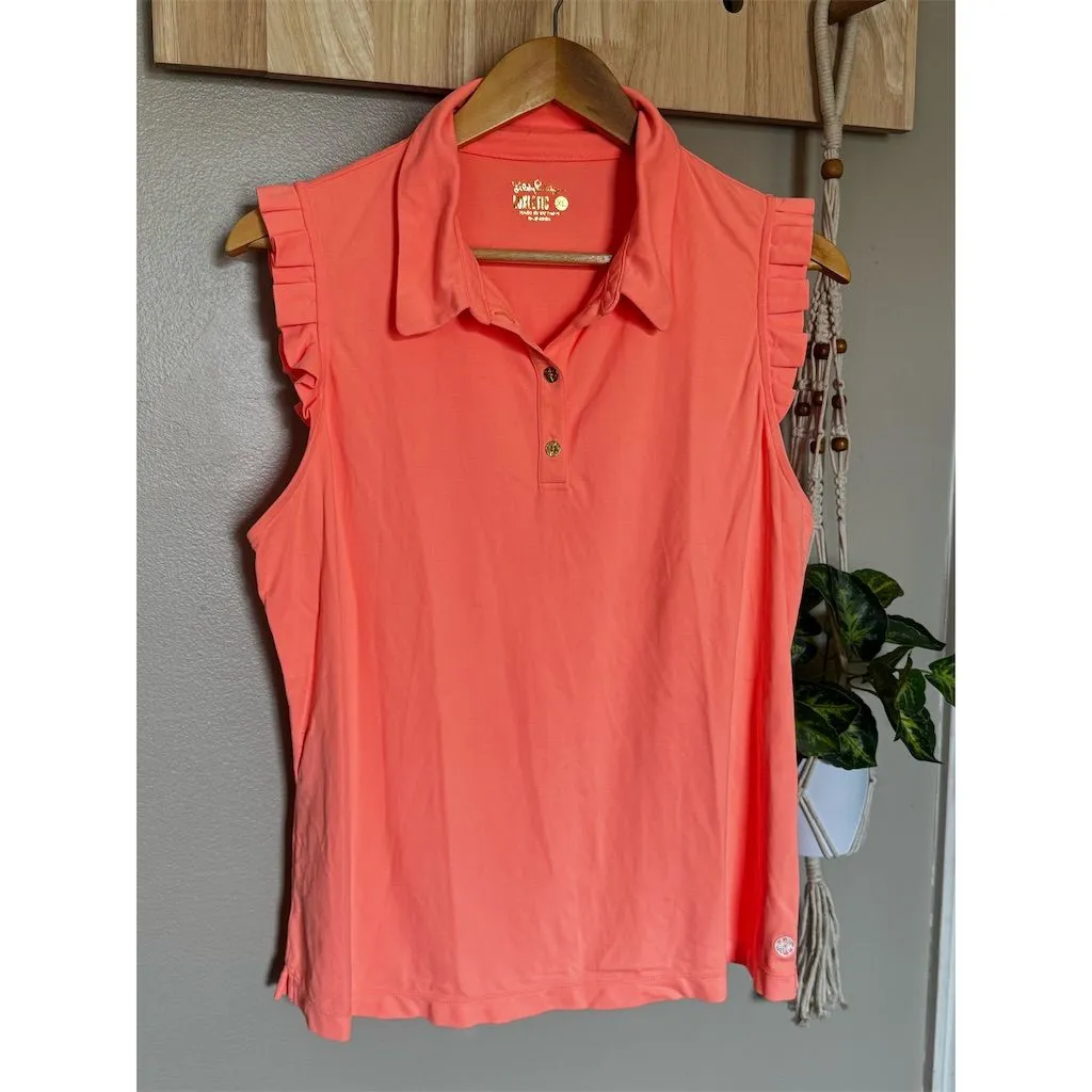 Lilly Pulitzer Women's Coral Sleeveless Ruffle Polo Top Size‎ XL UPF 50+ - Image 3