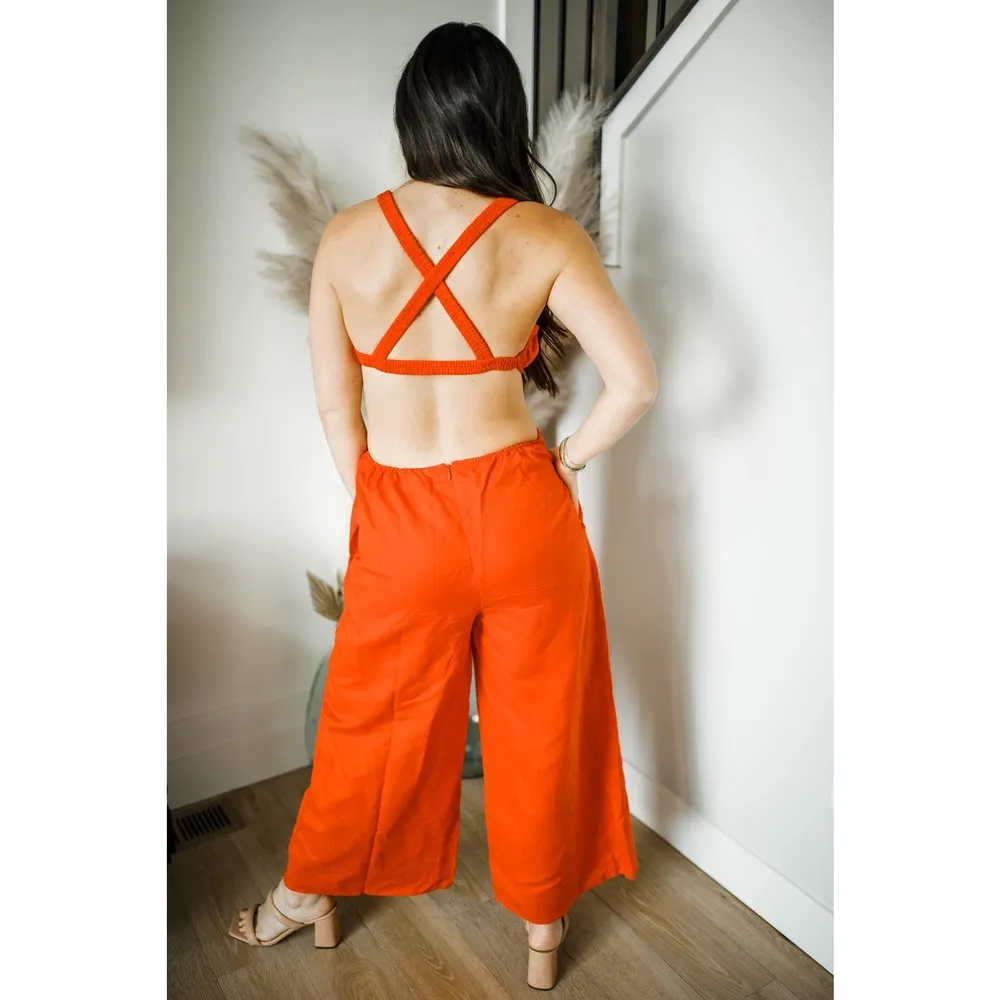 ASTR The Label Marise Cutout Wide Leg Jumpsuit in Chili Red Size M - Image 4