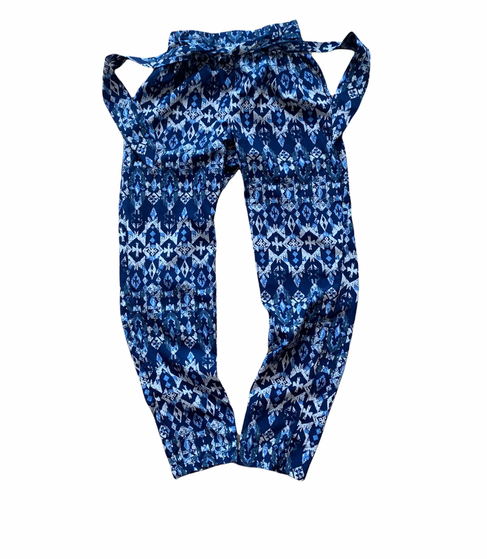 Pants Lightweight Elastic Tie Waist Fits Women XS S Blue Print - Image 3