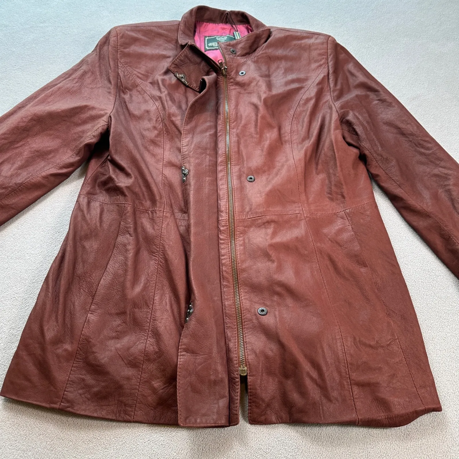 CAESAR Made in Italy Vera Pelle Leather Jacket Women 50 Brown Florentine Tanning Size undefined - Image 2