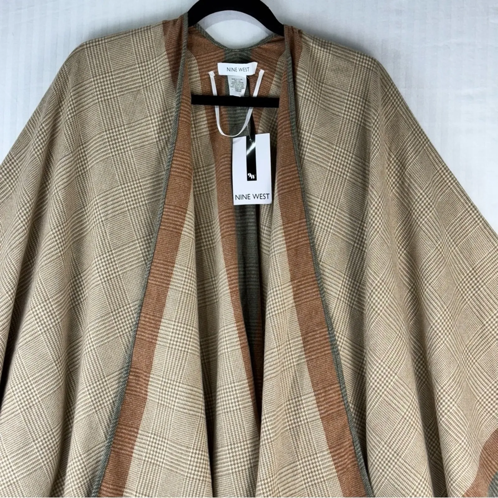 Nine West Women’s Soft Woven Wrap Fringe Trim Plaid Border Western Coastal - Image 5