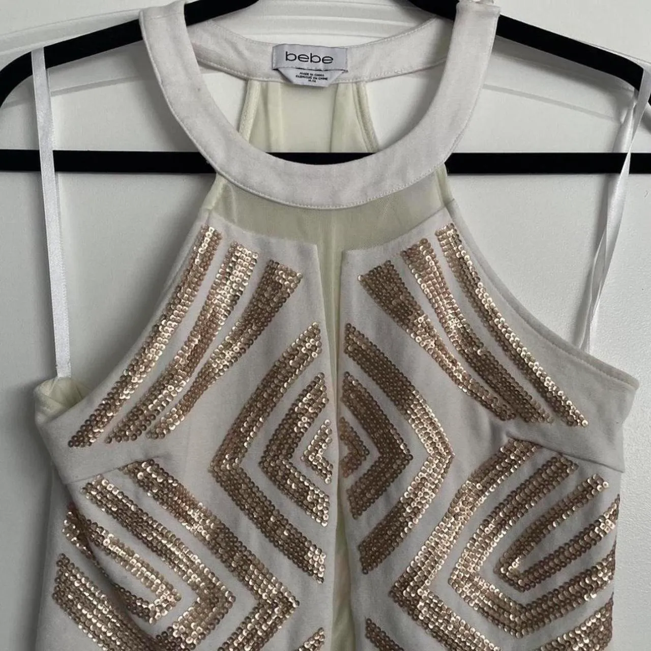 Bebe Golden Sequined Mesh Halter Top - Image 7