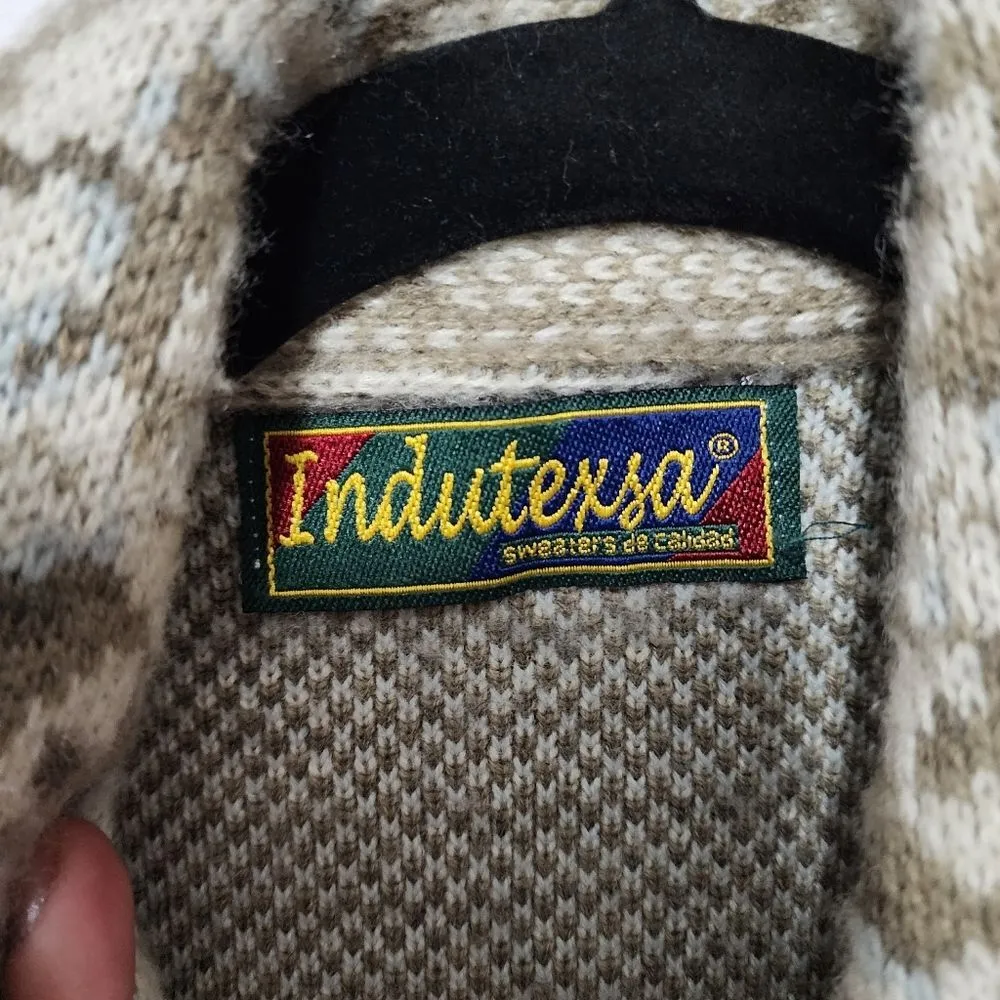 Indutexsa Cardigan Button Front Sweater Padded Shoulders Cream Floral Fits L Brown Size undefined - Image 2