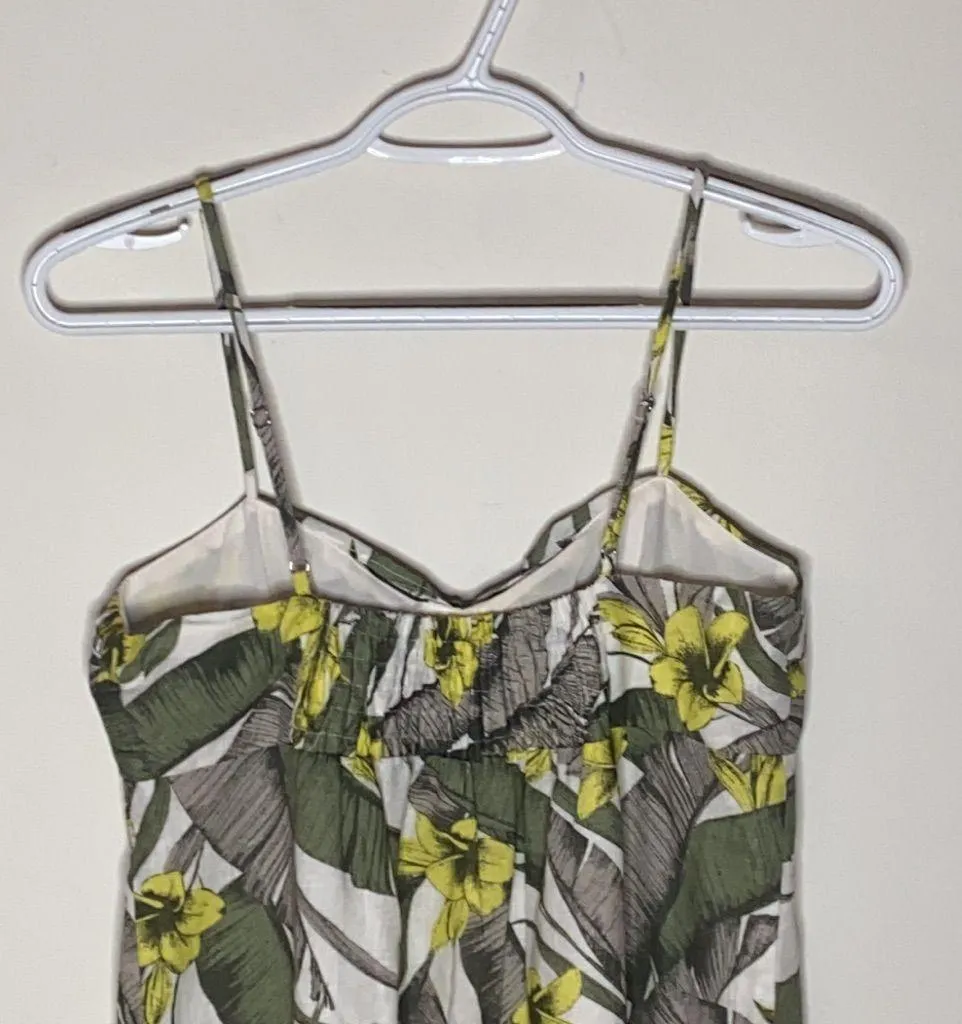 New Banana Republic Factory front knot linen floral tropical midi dress sz 0 Yellow - Image 5