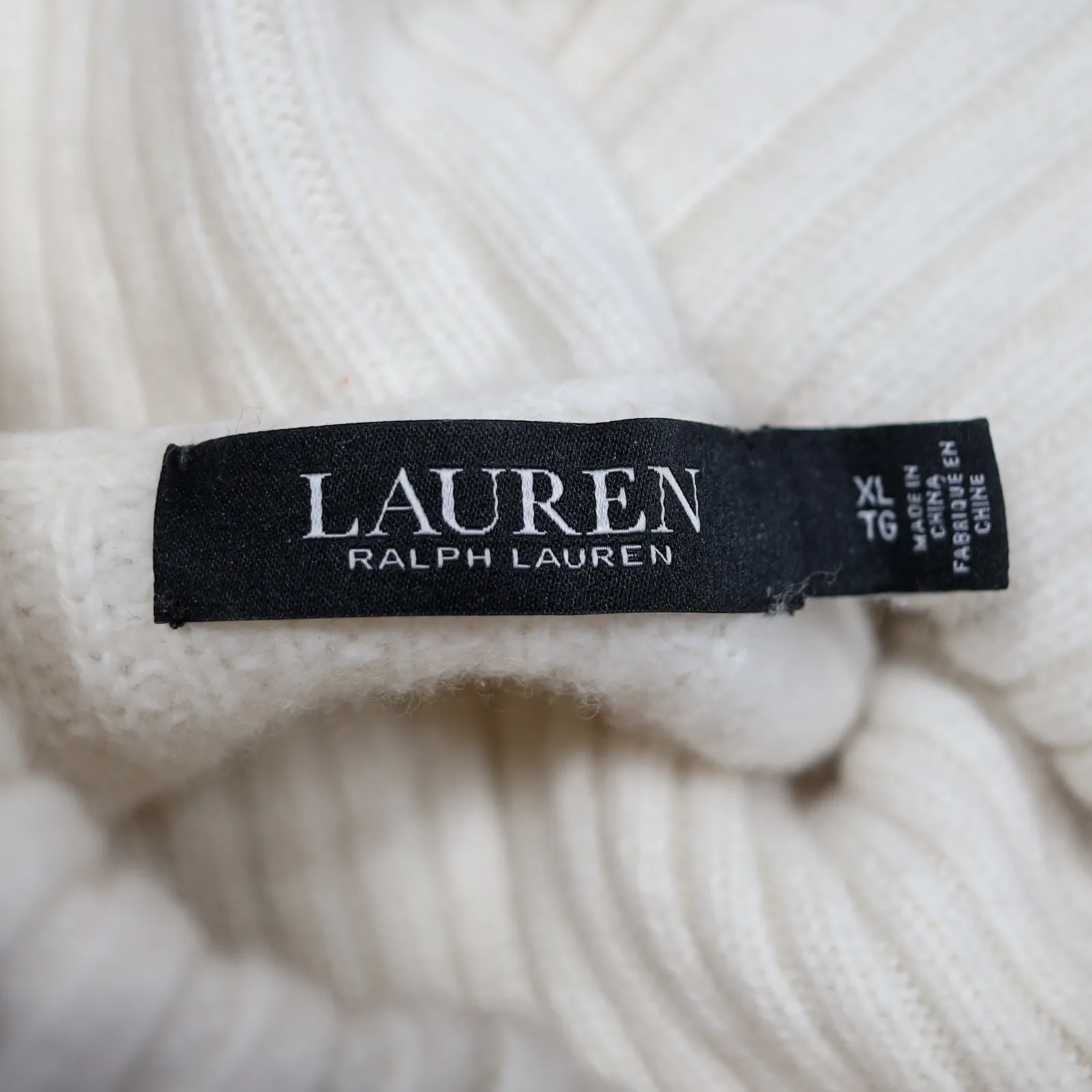 Lauren Ralph Lauren Black Label Wool Cream Waffle Knit Turtleneck Sweater XL - Image 4