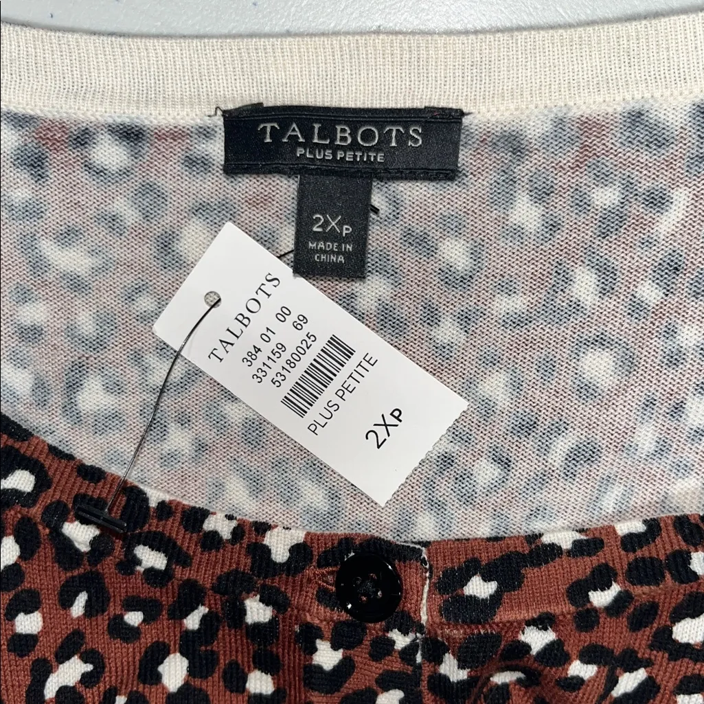 Talbots Plus Petite NWT 2Xp Brown - Black & White Animal Print Sweater Cardigan - Image 4