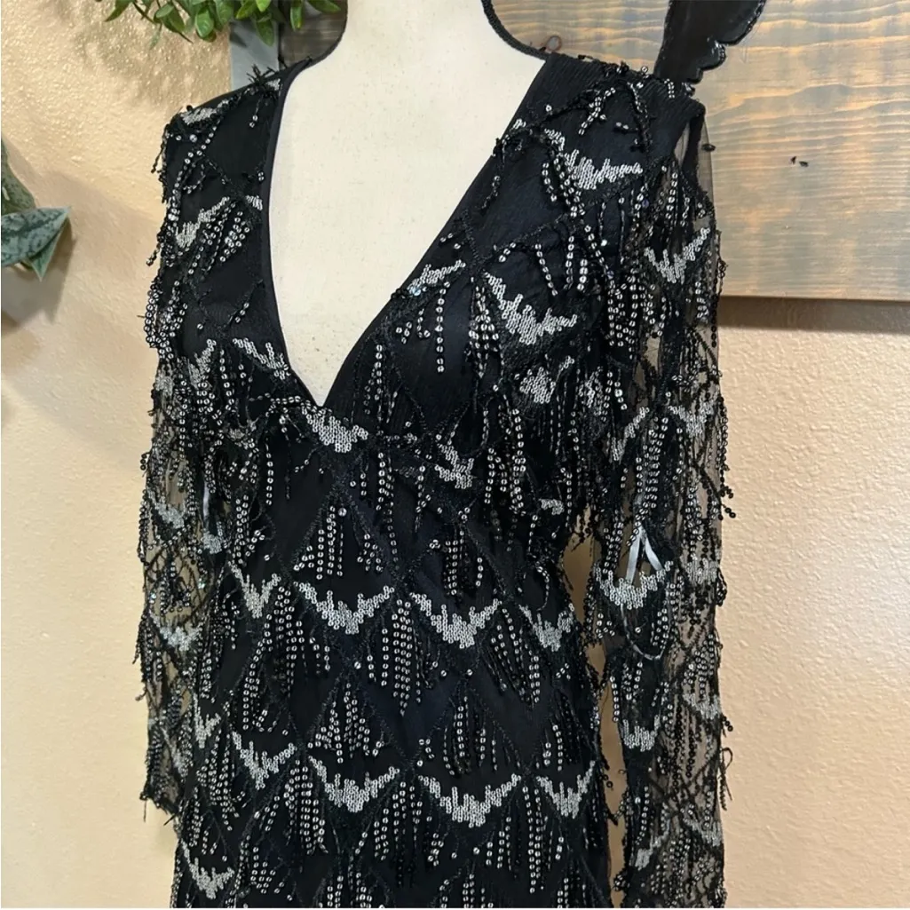 Playful Composure Black Fringe Sequin Mini Dress - Image 8