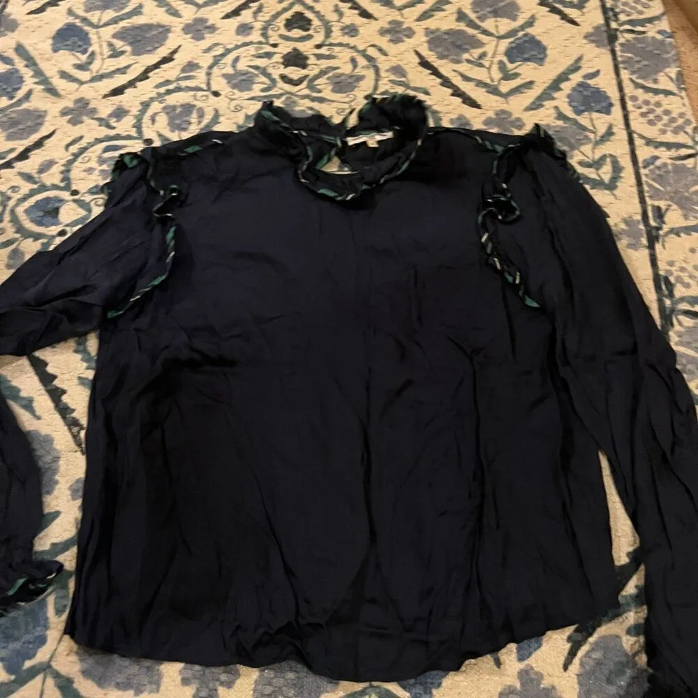 Opening Ceremony | Persian Twill Navy Ruffle Trim Collared Blouse Size 4 - Image 7