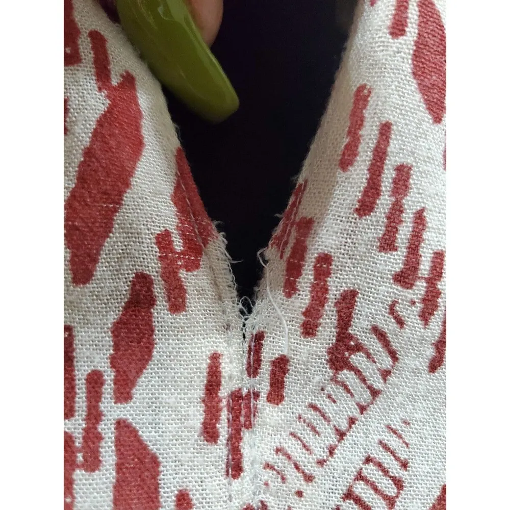 Serene Bohemian Flowy White & Maroon Round Neck Long Sleeve Top Blouse Size S - Image 5