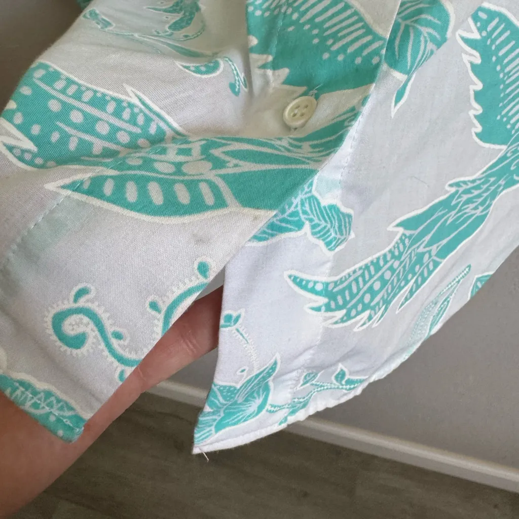 Diane Von Furstenberg White Teal Bird Print Button Down Blouse Womens S Sheer - Image 6