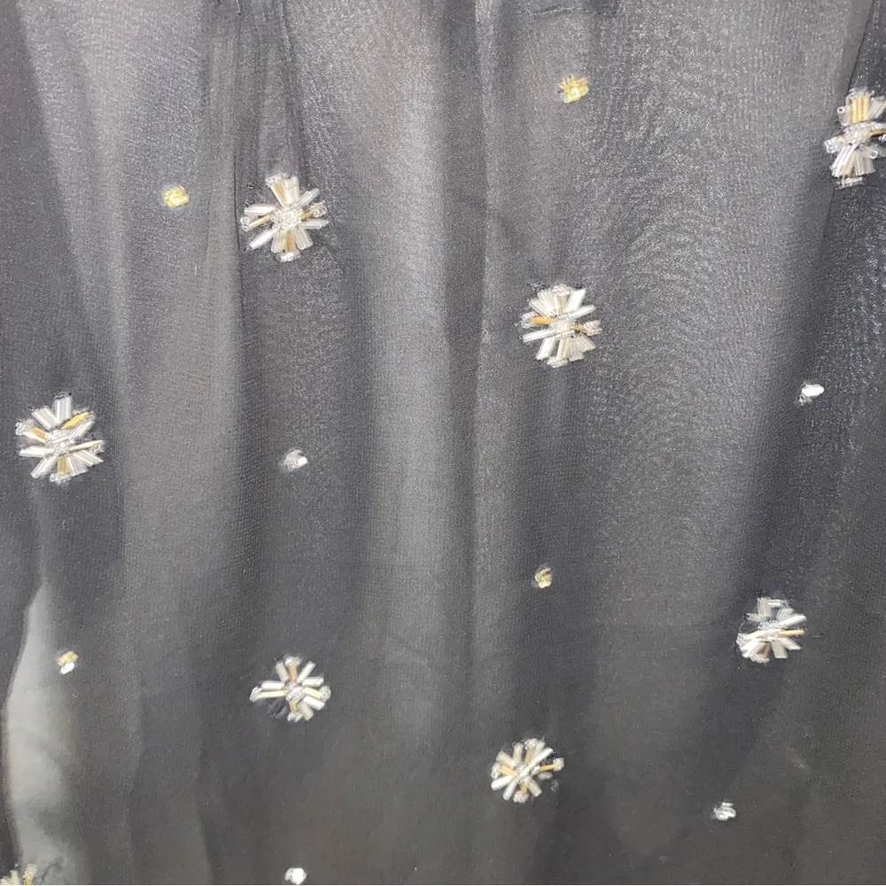 Vintage Carmen Marc Volvo Black Beaded Sheer Shirt Short Sleeved Top Small - Image 4