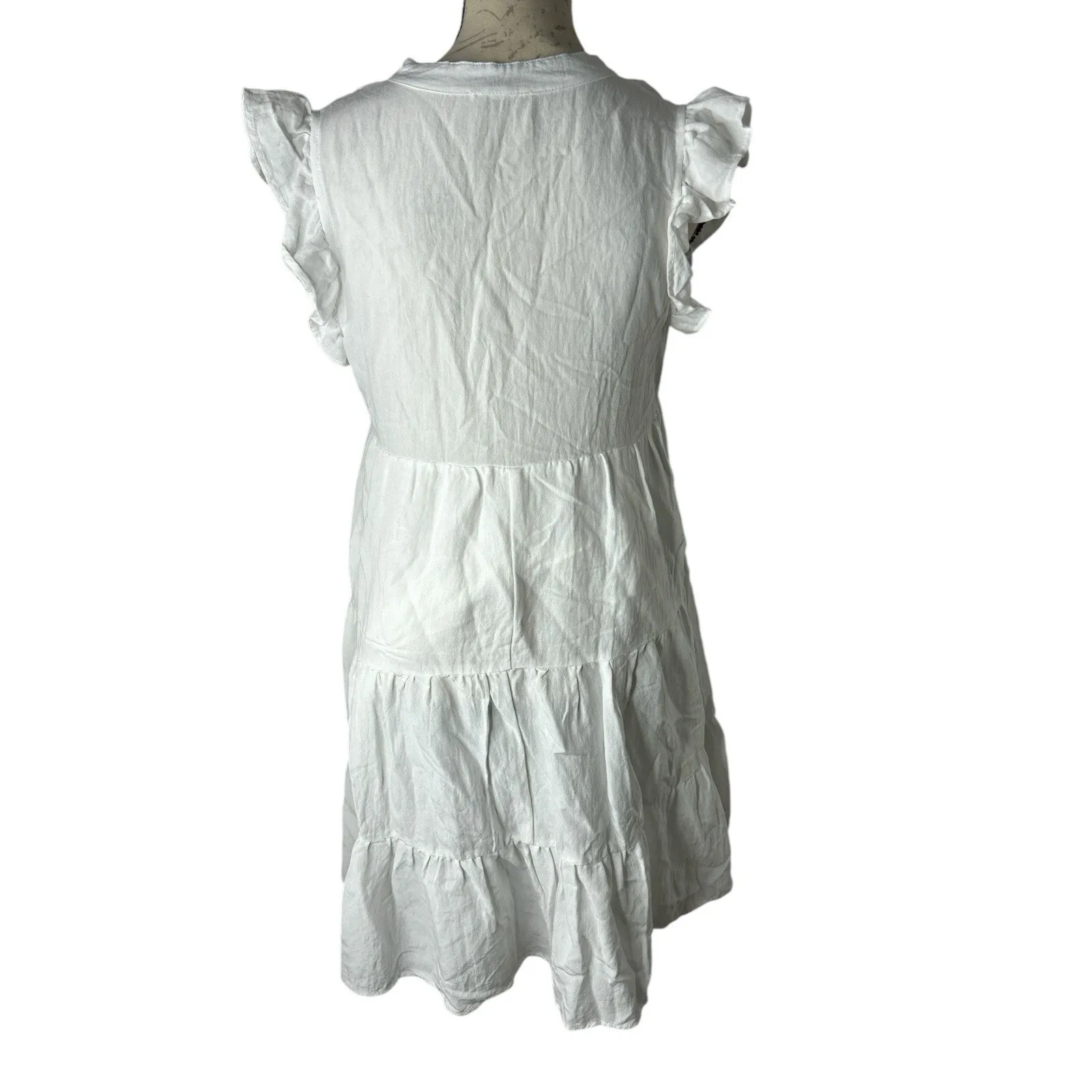 Entro Tiered & Lined White Babydoll Dress with Pockets and Flutter‎ Sleeves S - Image 3