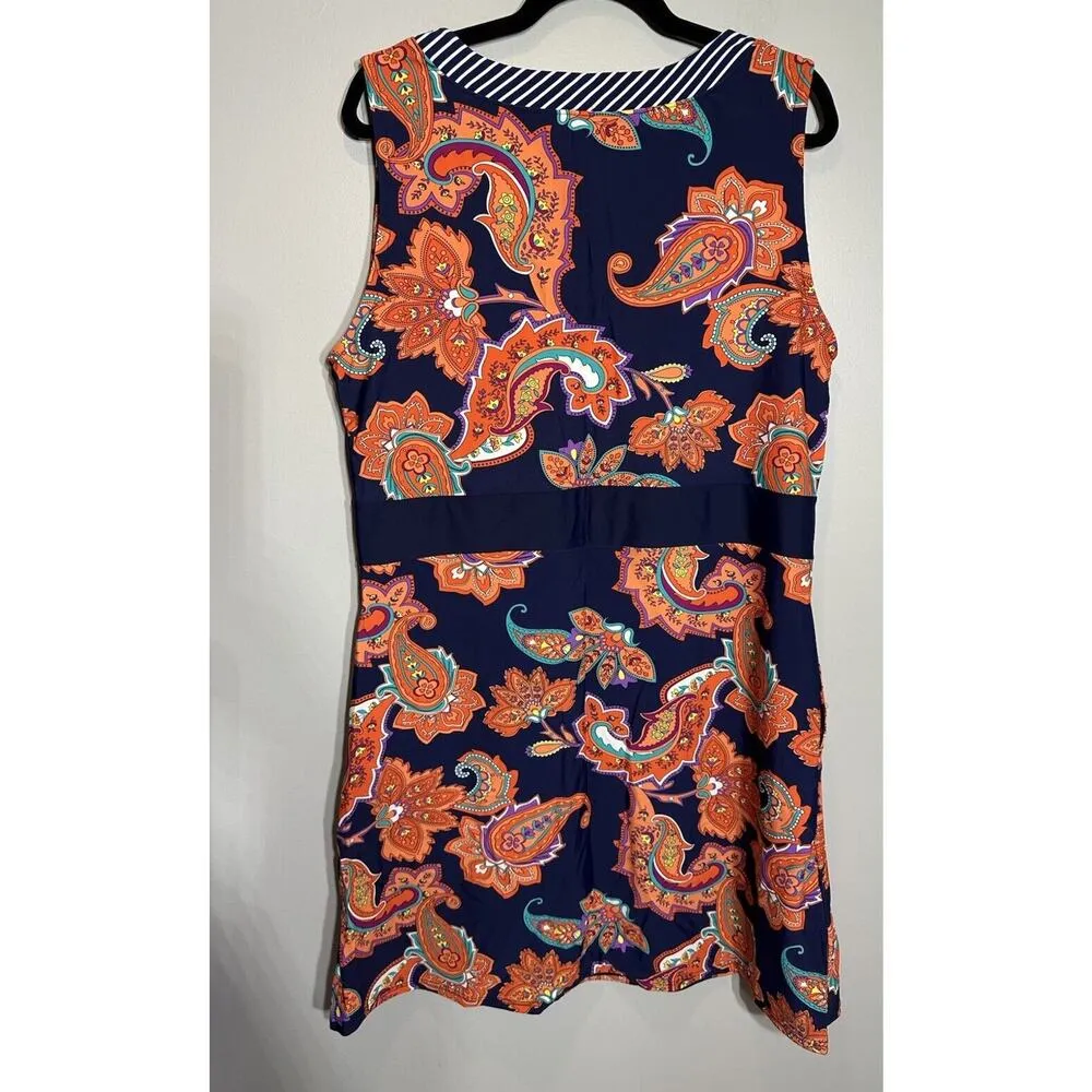 Mazu Swim Swimsuit Coverup/Dress Paisley Pattern Womens Size 1X Navy Blue/Orange - Image 2