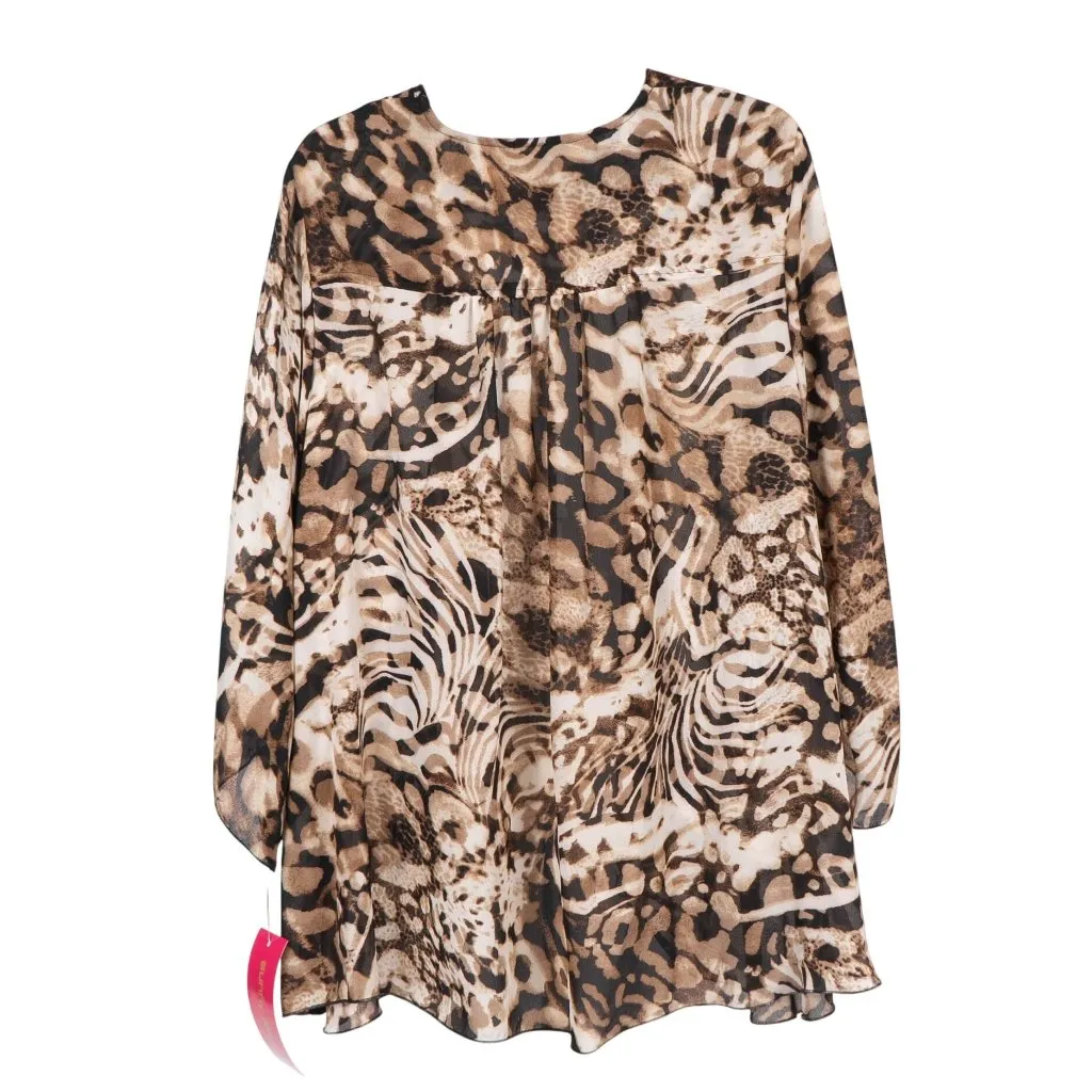 Sunny Leigh Cardigan L Womens NEW Brown Leopard Print Sheer Layer - Image 6