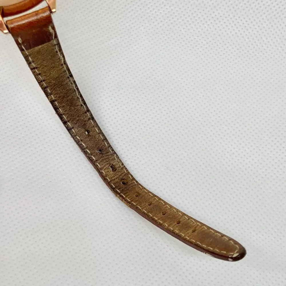 INC women Quartz analog wrist watch rose gold tone 37mm brown leather running - Image 7