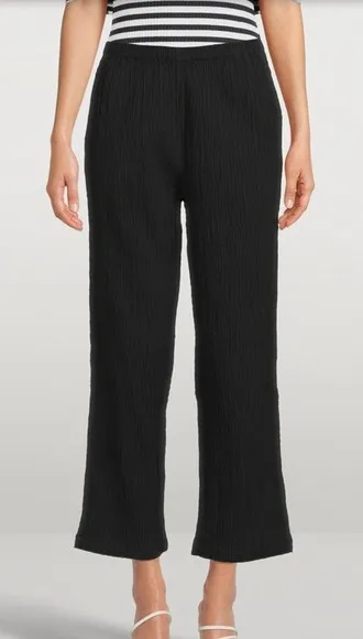 Mara Hoffman Pippy Crinkled Organic Cotton Wide Leg Pants Black Size Large - Image 1
