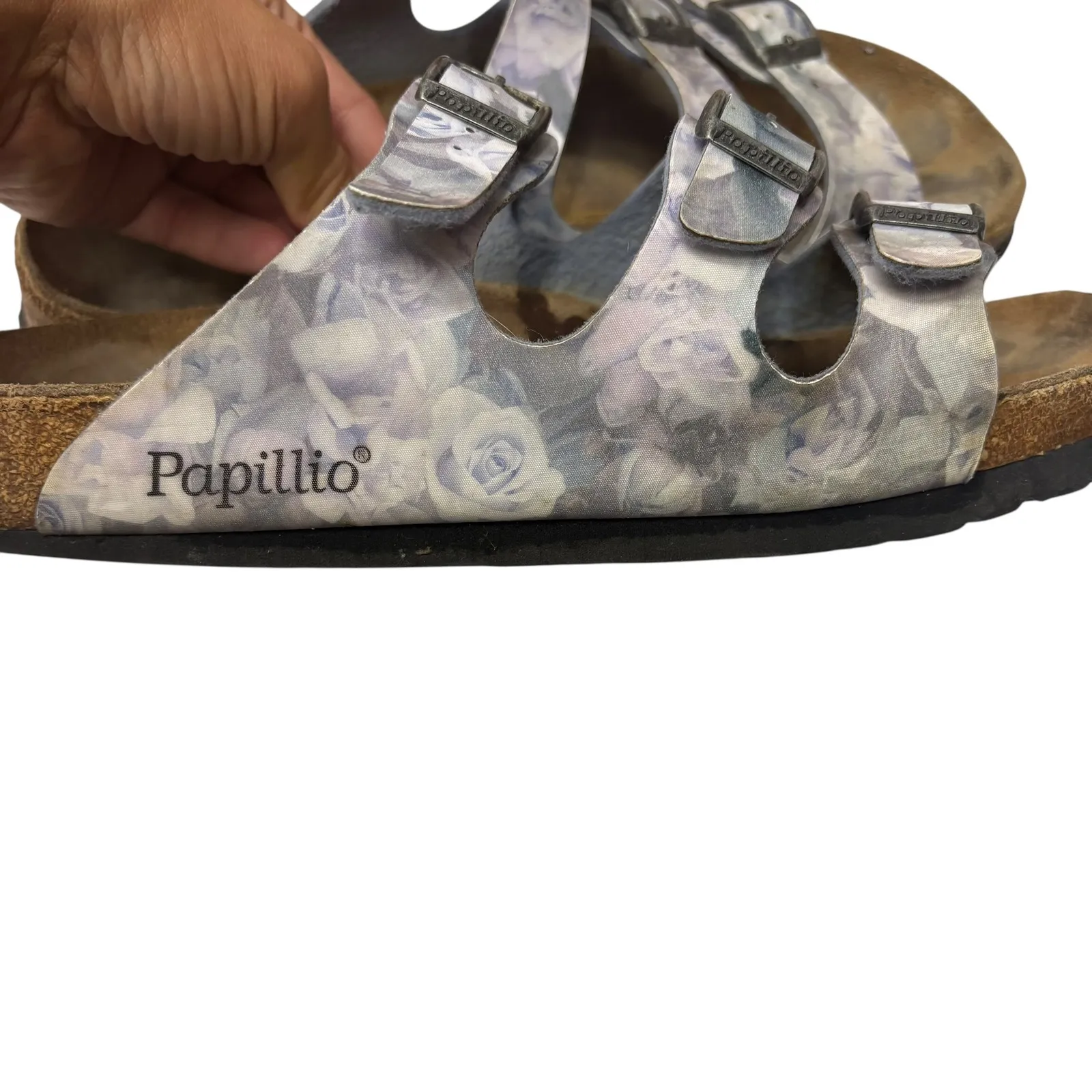 Papillio by Birkenstock Women's Florida Silky Rose Blue 3 Straps Distressed‎ L10 Gray Size 10 - Image 2
