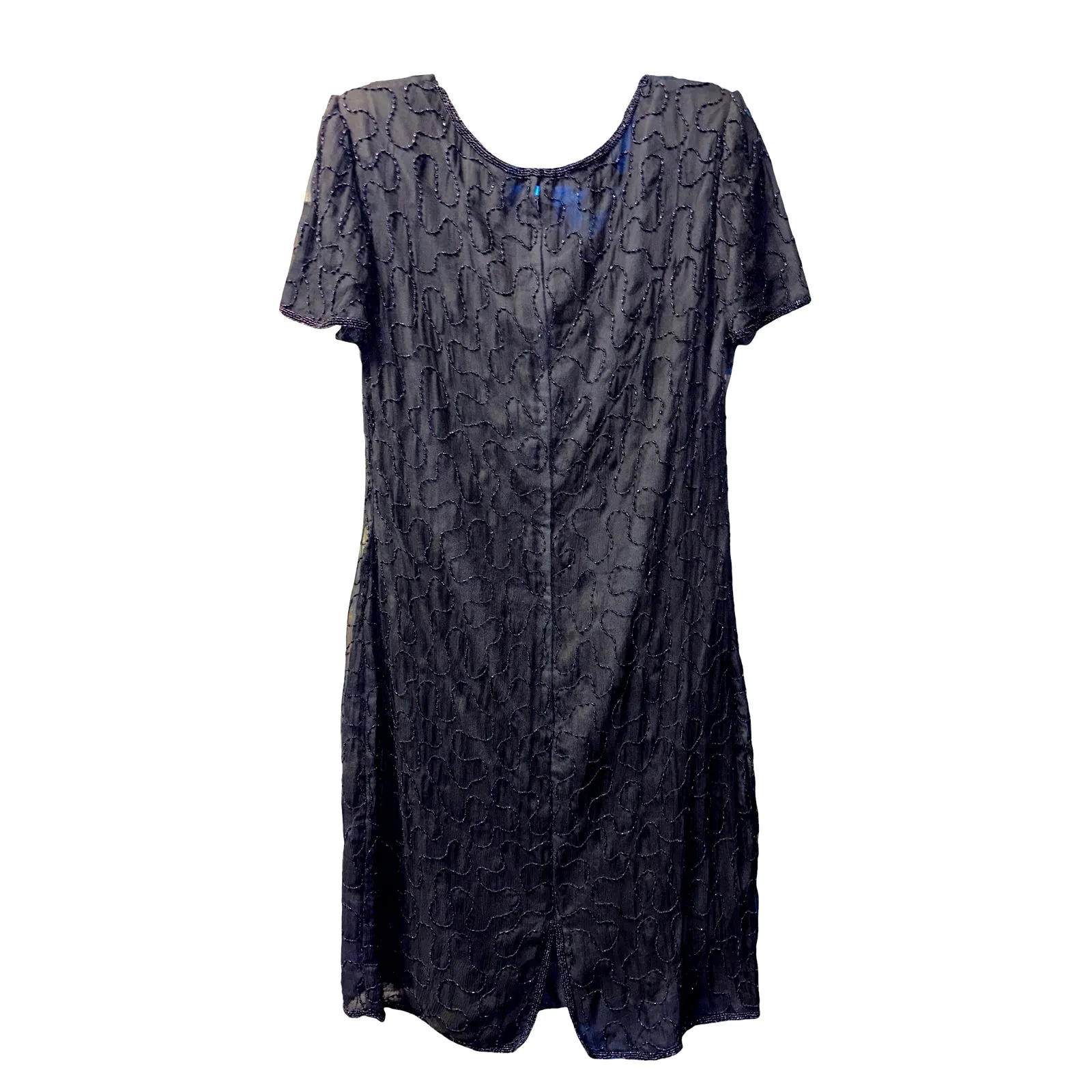 JMD Black Beaded Slik Cocktail Party Dress size XL - Image 3