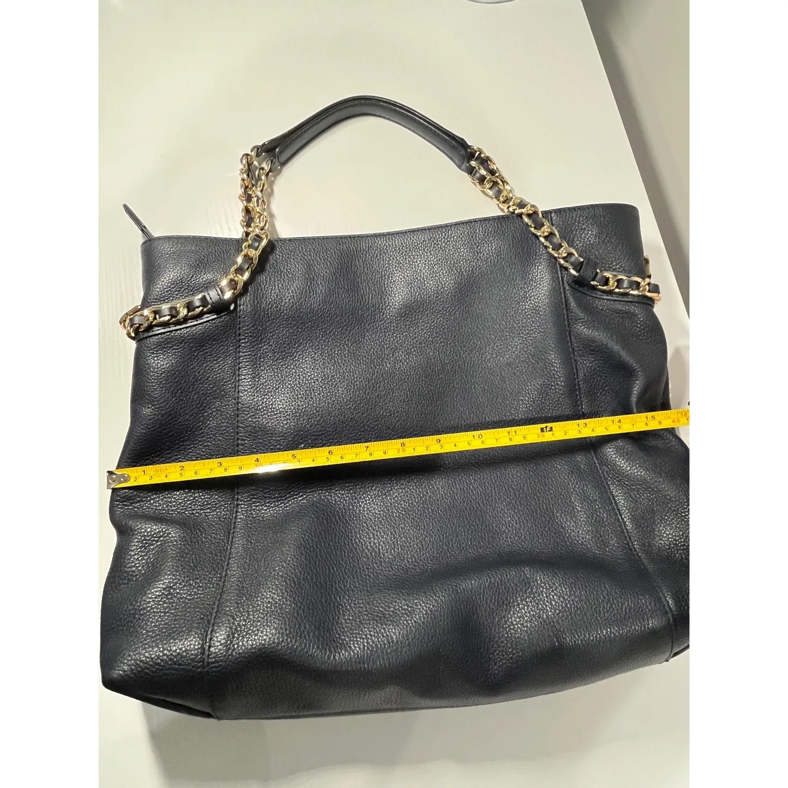 Michael Kors Navy Blue Chain Shoulder Tote Bag Gold Accents - Image 9