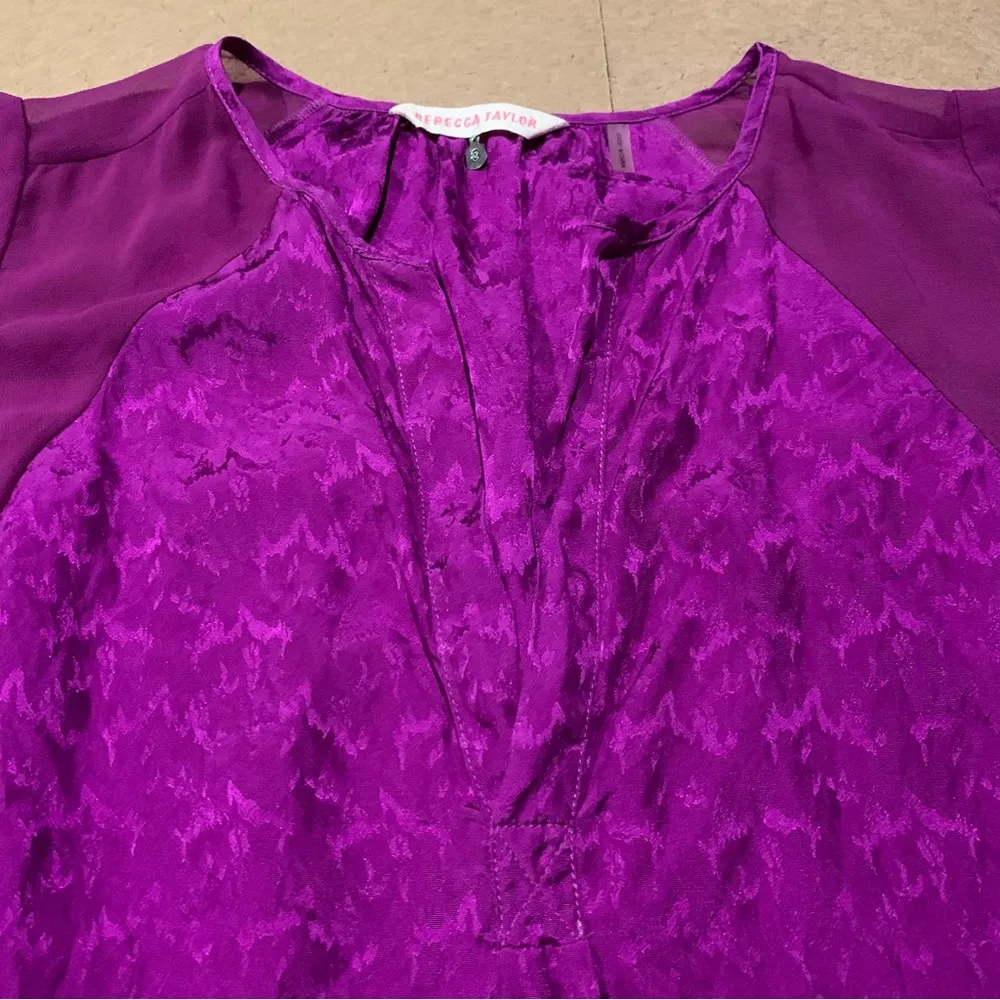 Rebecca Taylor V-Neck Silk Blouse, Magenta Pink Purple, Size 8 - Image 5