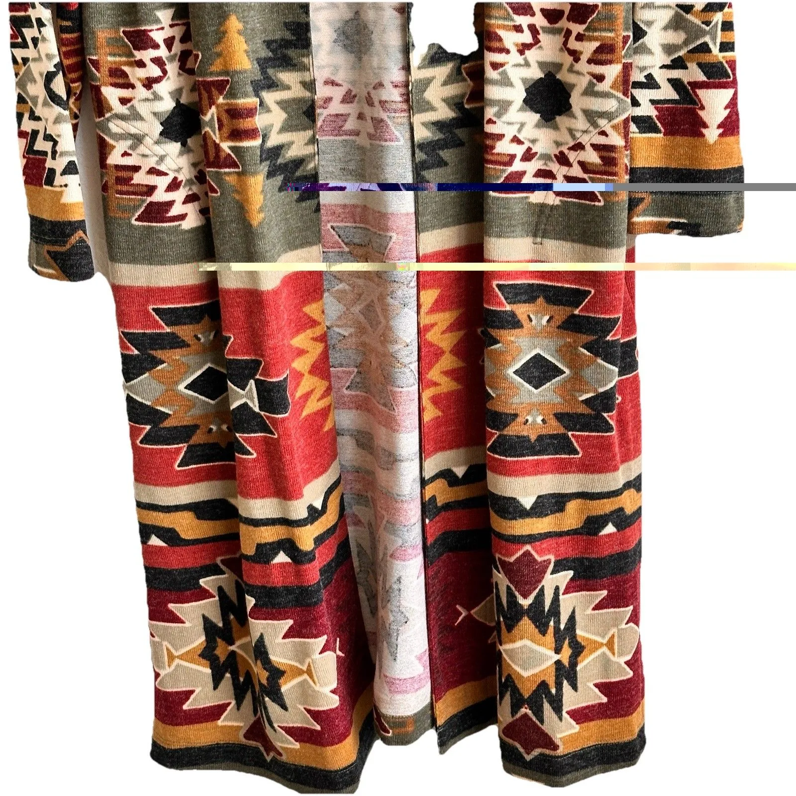 Ali Miles Aztec Duster Cardigan Large Open Front Southwestern Tribal Logenlook - Image 6
