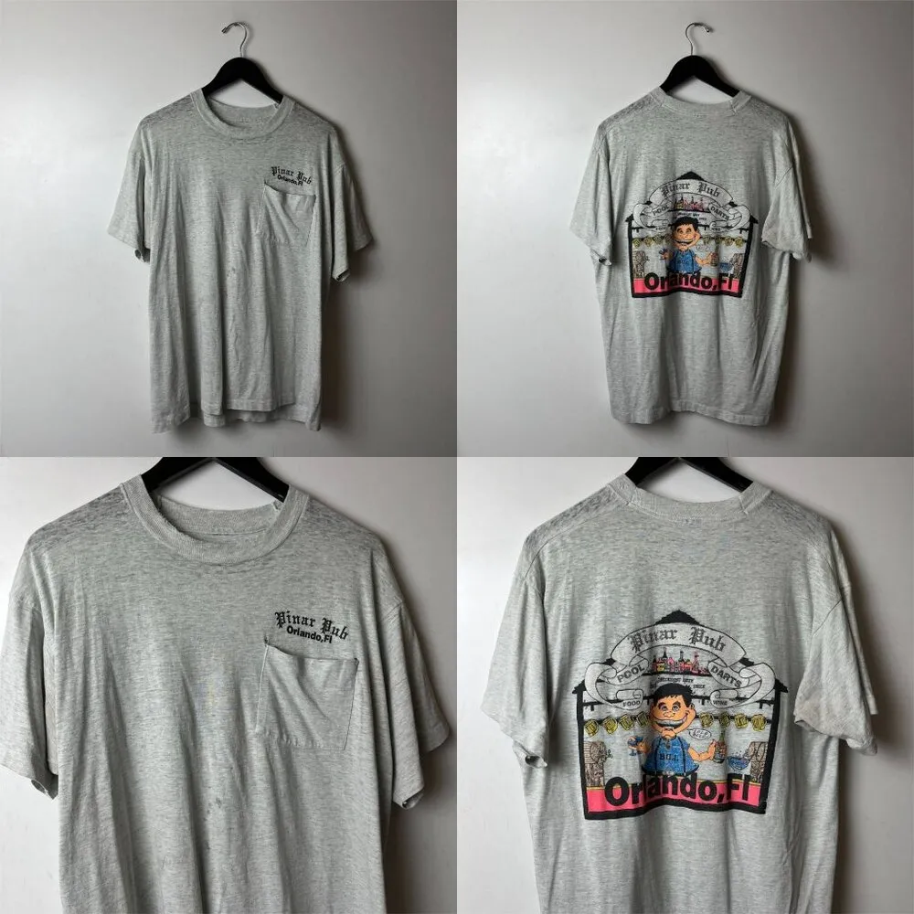 Distressed Vintage 90s Pinar Pub T Shirt Gray Large L Graphic Tee Orlando FL - Image 16