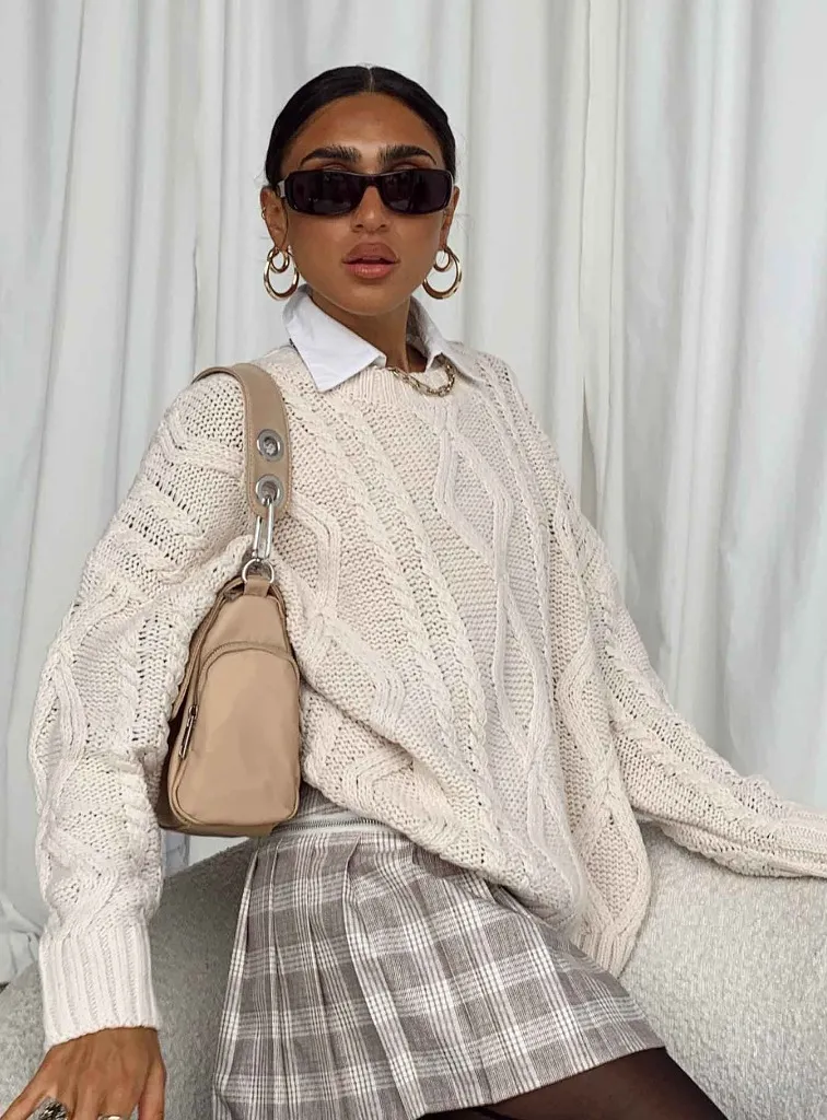 Princess Polly Anaya Oversized Sweater Beige - Image 2