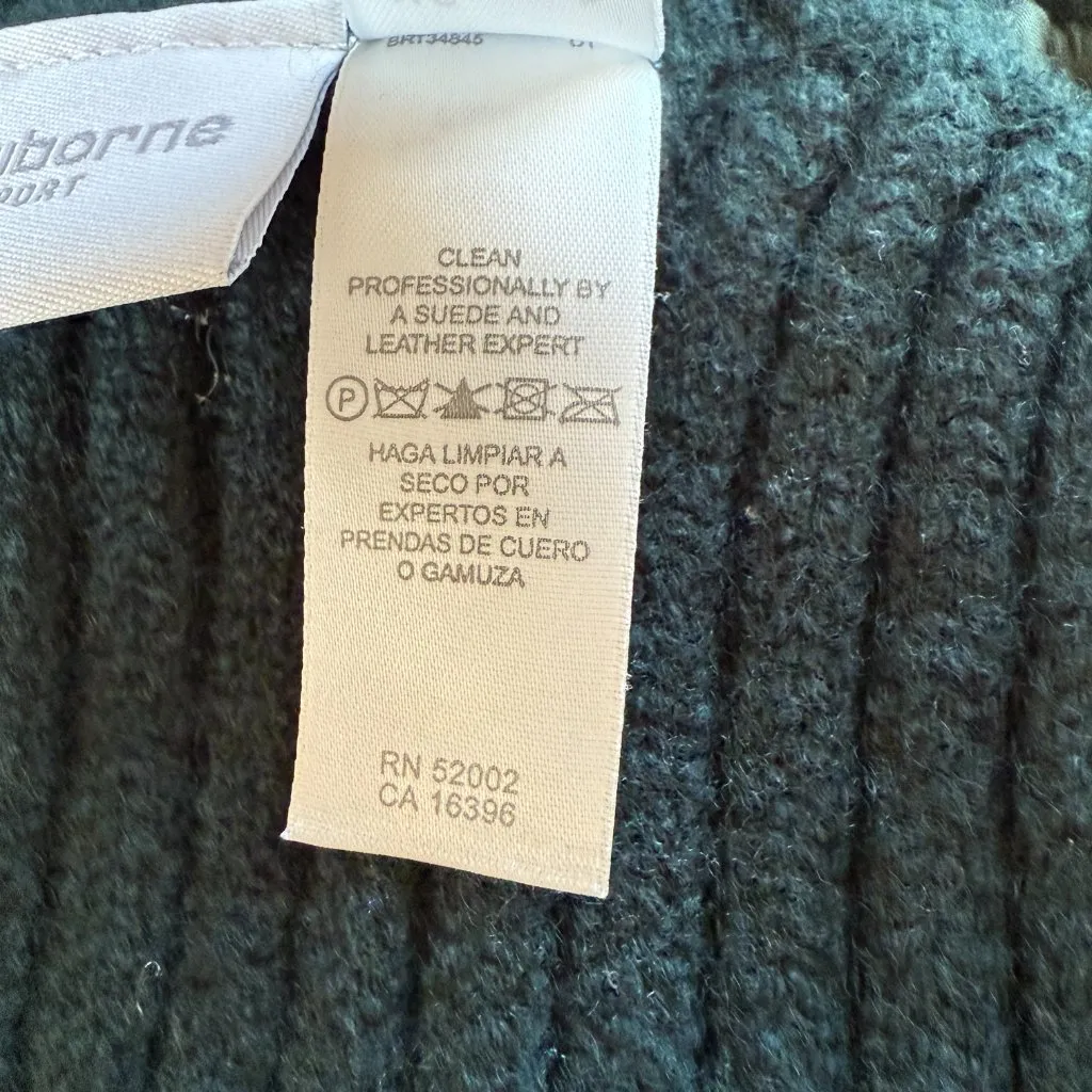 Liz Claiborne Lizsport green leather and wool sleeveless collared zip up vest S - Image 8