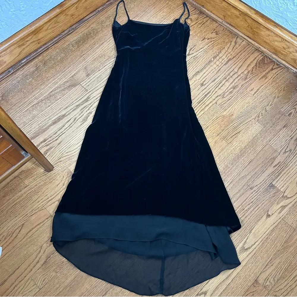 BCBGMaxazria | Black Velour Silk Asymmetrical Party Whimsical Goth Dress Size 4 - Image 12