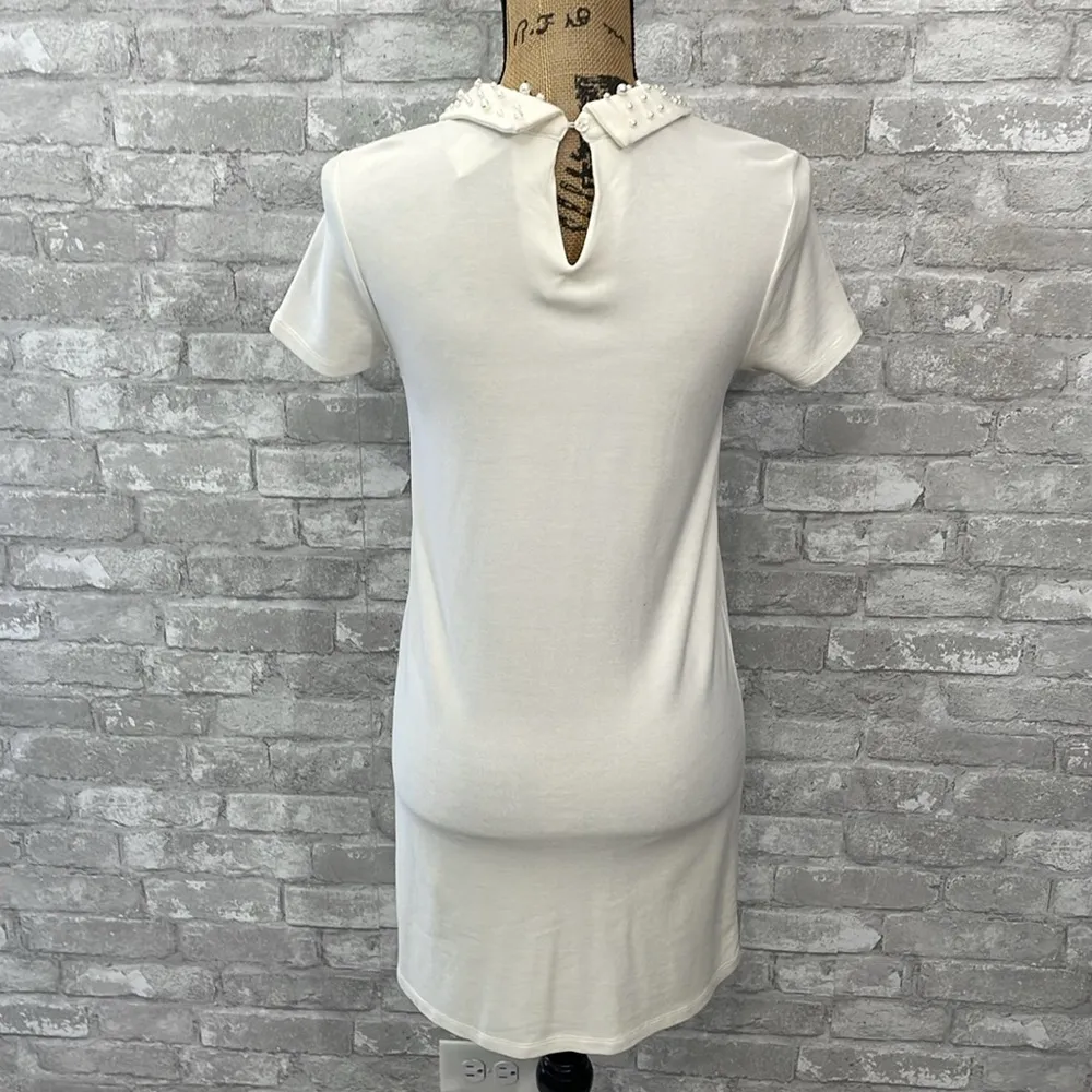 H&M White Jersey Knit Pearl Dress - Image 5
